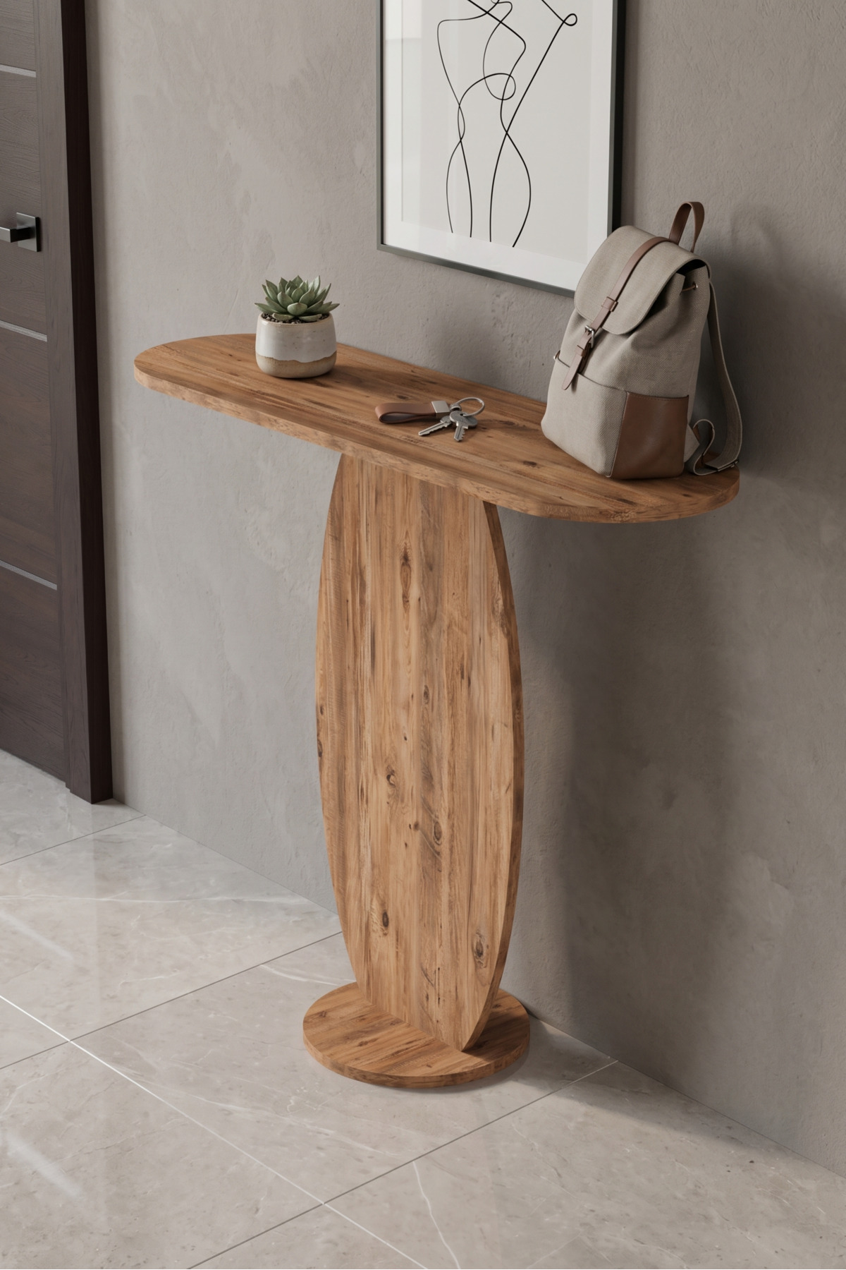 Dresuar Modern Dekoratif Antre Konsolu Giriş Hol Koridor Salon Konsol Masası 7032 Atlantik Çam görsel 2