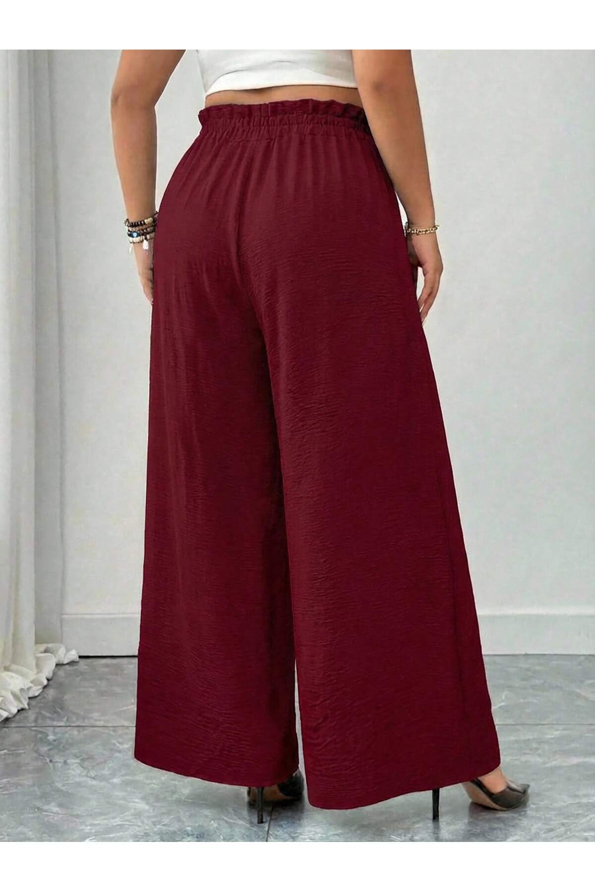 tuzu moda Büyük Beden Pantolon Bol Paça Büyük Beden Beli Lastikli Pantolon görsel 2
