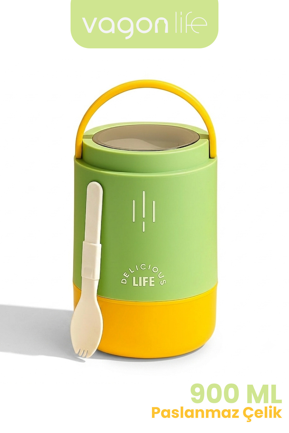 Vagonlife 900 ML 3 Kaseli Sızdırmaz Paslanmaz Çelik Kaşıklı Bento