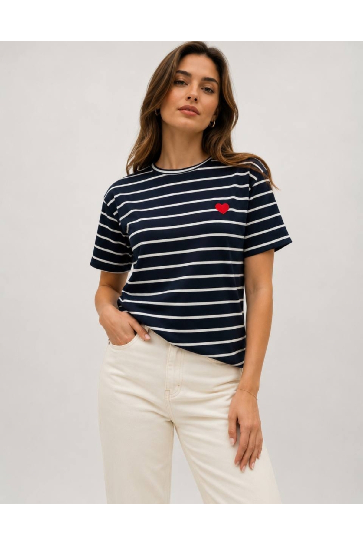 Myzen Çizgili T-Shirt Beyaz