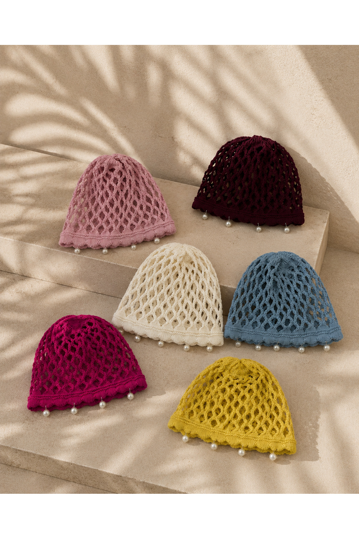 CSR AKSESUAR İncili File Örgü Bere El Örgüsü Yazlık Crochet Şapka / Bohem / Plaj Bere / Kadın Aksesuar görsel 3