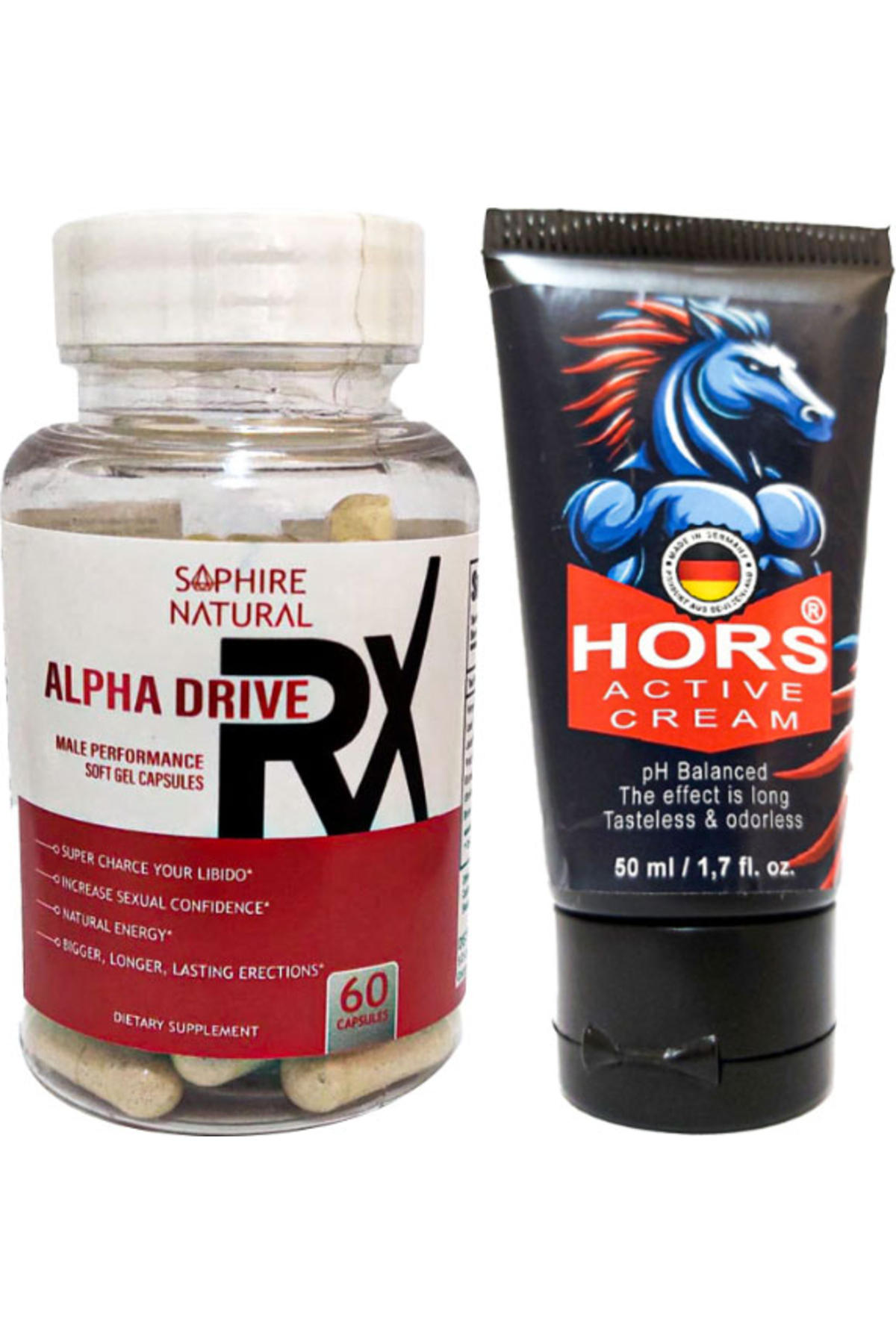 Alpha Drive Rx Erkeklere 60 Lı Soft Jel Formunda Özel Karışım + Hors Active Cream 50 Ml Erkek Katıla — GU-EYF-5078-BLNC