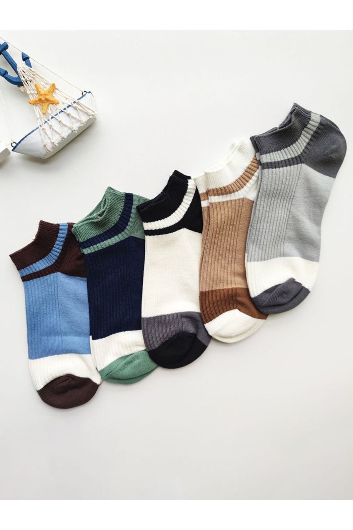 SBA SOCKS 5 Çift Erkek Çorap Farklı Renkli Şeritli Erkek Patik Çorap