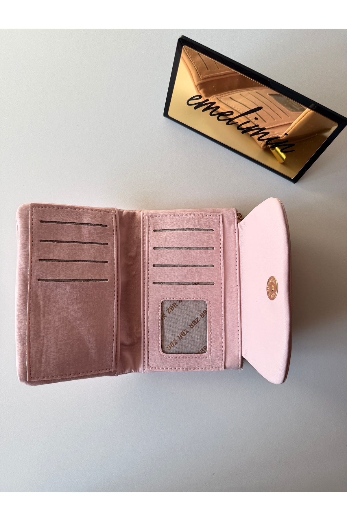 emelimin Kadın Pudra Pembe Küçük Cüzdan Çok Bölmeli Kartlık Bozuk Para Bölmeli Mini Cüzdan görsel 4