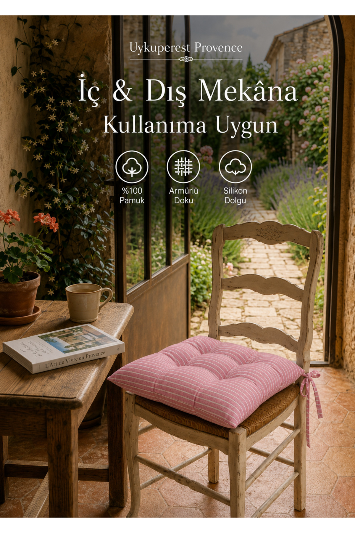 Pastello Pofidik Sandalye Minderi 40x40 Bağcıklı 4 Puntolu Silikon Dolgulu Pamuk Bahçe Balkon Tekli detay