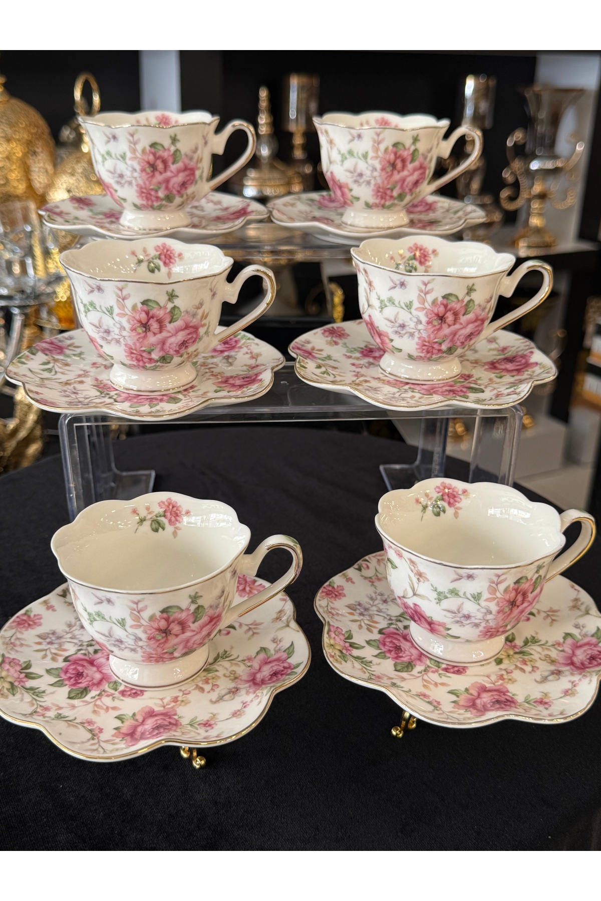 LOKMAN ZÜCCACİYE SHOWROOM Premium Porcelain 6-Person White Coffee Cup Set with Flower Figures 90 ml