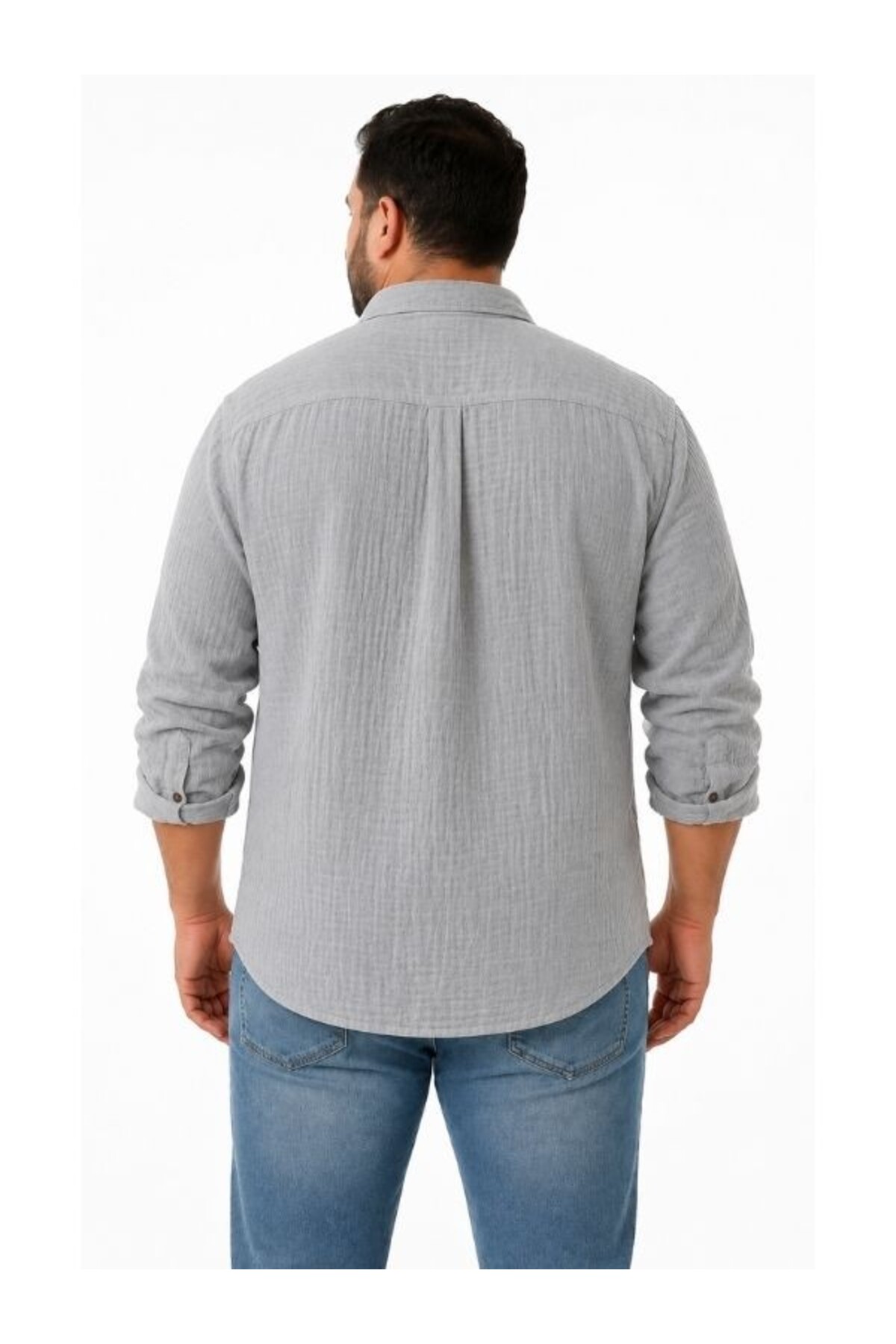 Mulberry Büyük Beden Oversize Müslin Erkek Gömlek Rahat Kalıp Düğmeli Uzun Kollu Günlük Kullanım görsel 2