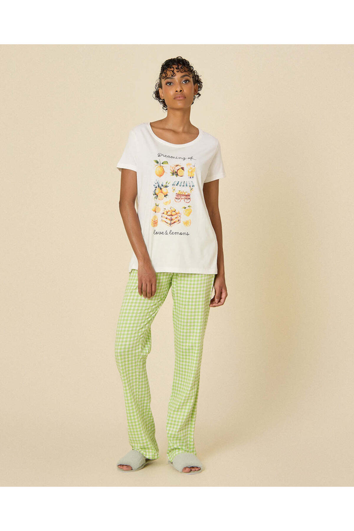 REDTAG Women White T-Shirt and Pajama Pants Set