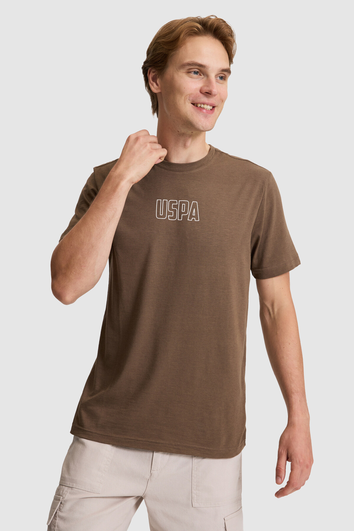 U.S. Polo Assn. Erkek Kahverengi Regular Fit Bisiklet Yaka Tişört 50327159-VR029