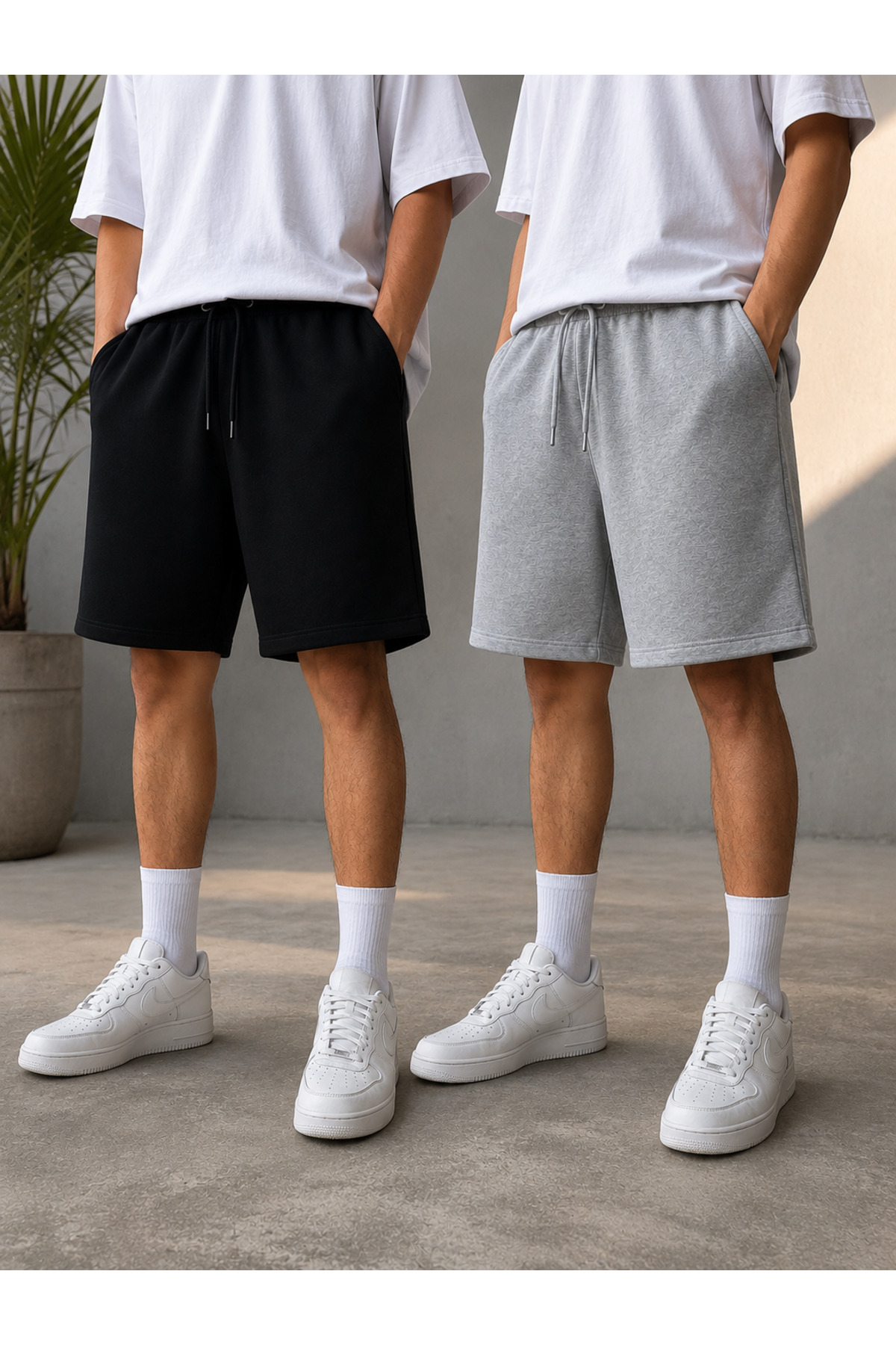 CAONNES 2-Pack Men's Shorts (Black-Grey) Summer Shorts Comfortable and Anti-Sweat