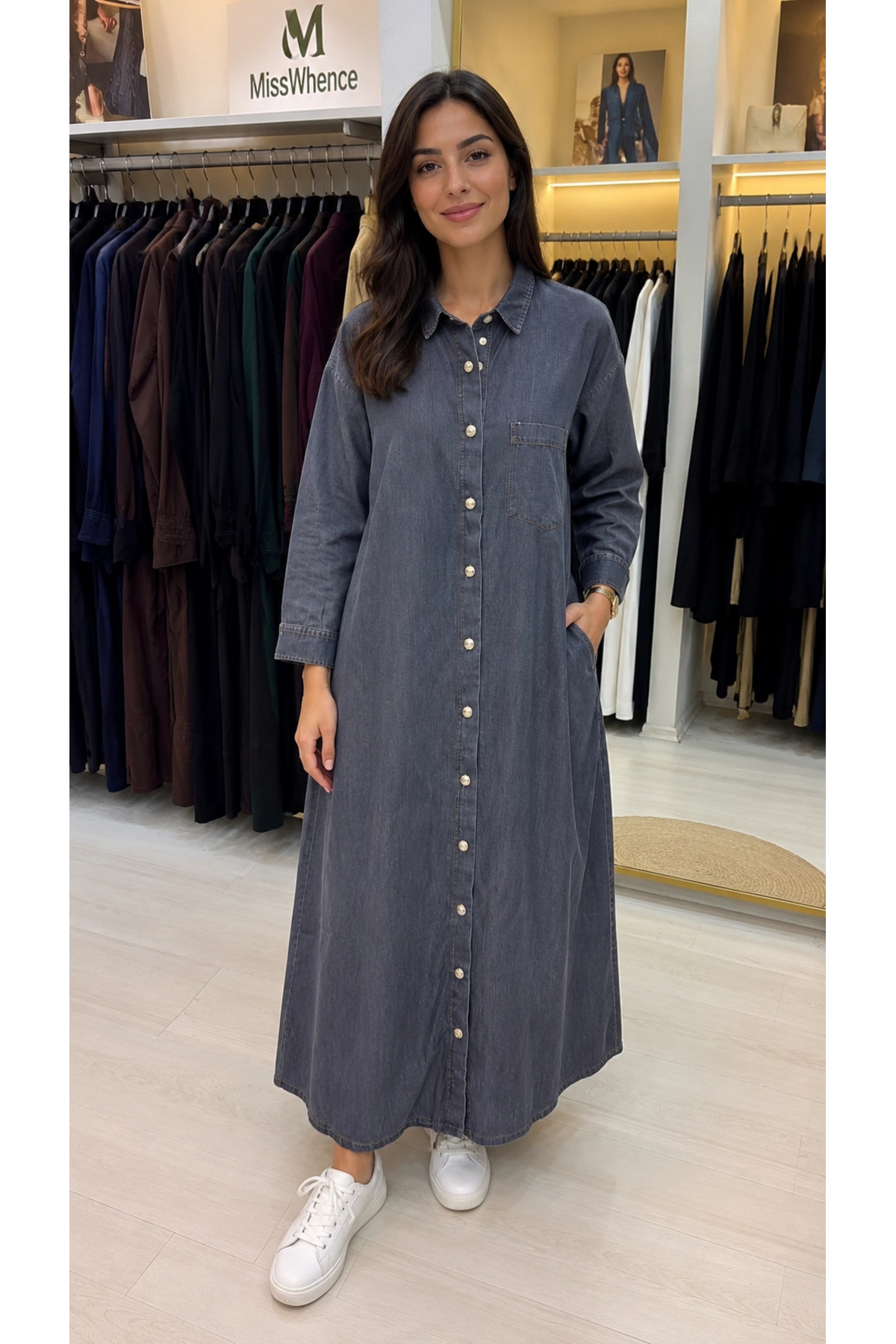 Invee Blue Ridge Denim Fine Fabric Shirt Dress 7191 Anthracite