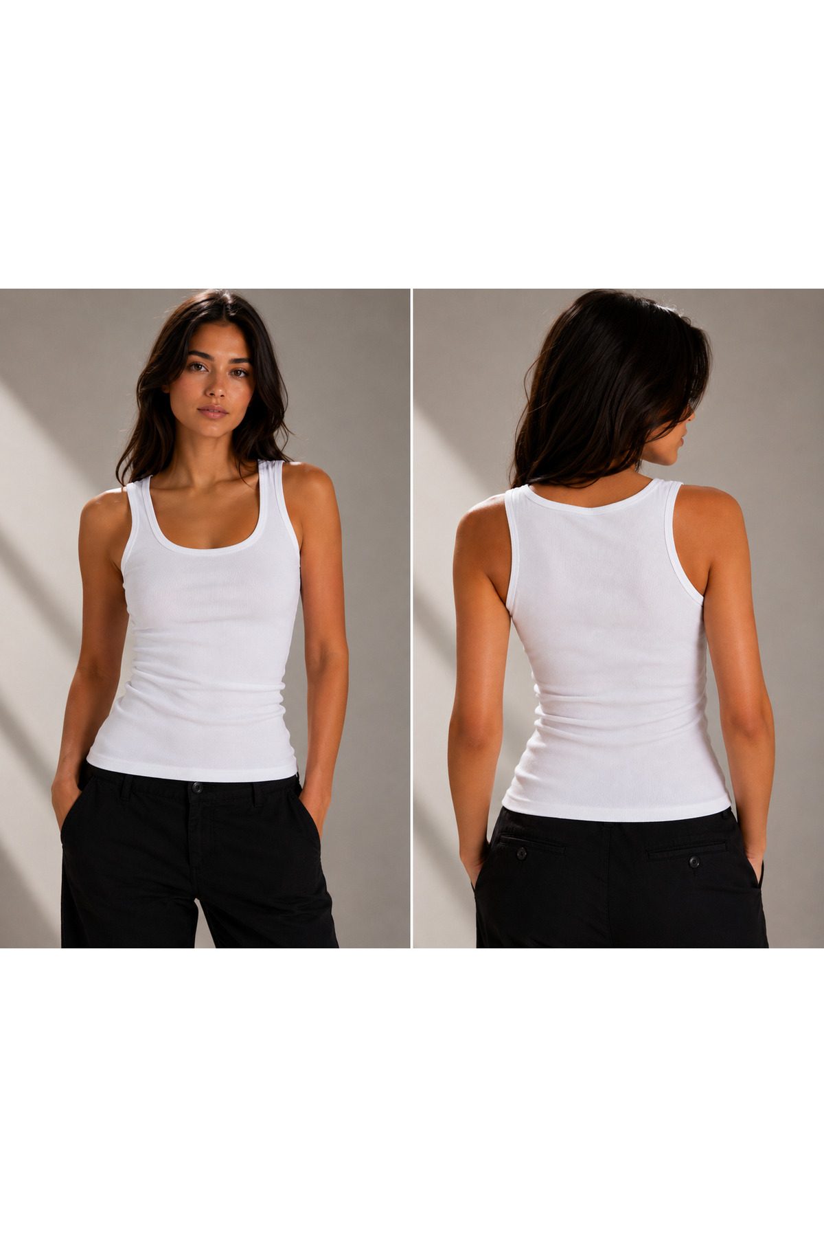 HELMİRA Kadın Beyaz Askılı Kaşkorse Kumaş Fitilli Görünümlü Slim-Fit Basic Bluz-Atlet görsel 6