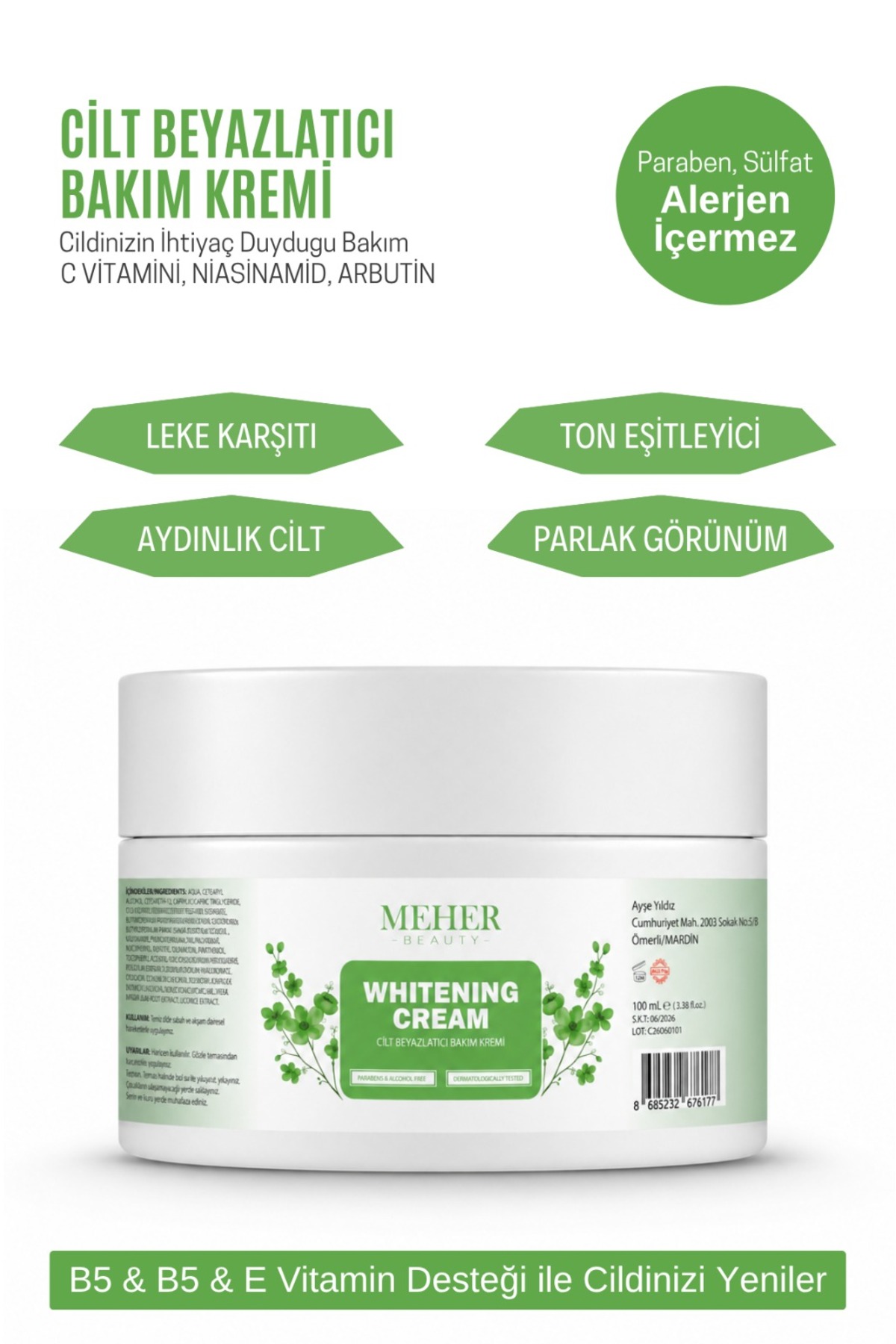 Beyazlatıcı Krem, Yüz, Vücut Ve Için Leke Ve Kararma Giderici Krem, Whitening 100 ml — BYZLTC — تصویر 2 از 3