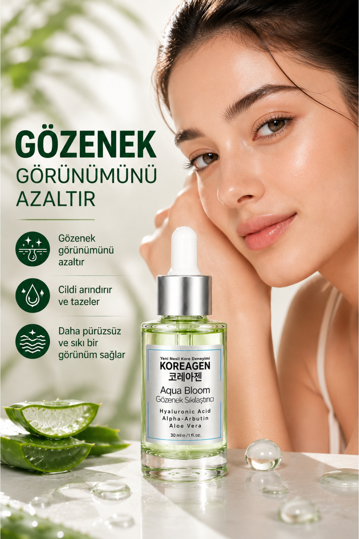 Aqua Bloom Gözenek Sıkılaştırıcı Serum Hyaluronik Asit Serum Alpha Arbutin Serum Cilt Tonu Eşitleyici Nemlendirici Yüz Serumu — Aqua-01 — تصویر 4 از 5