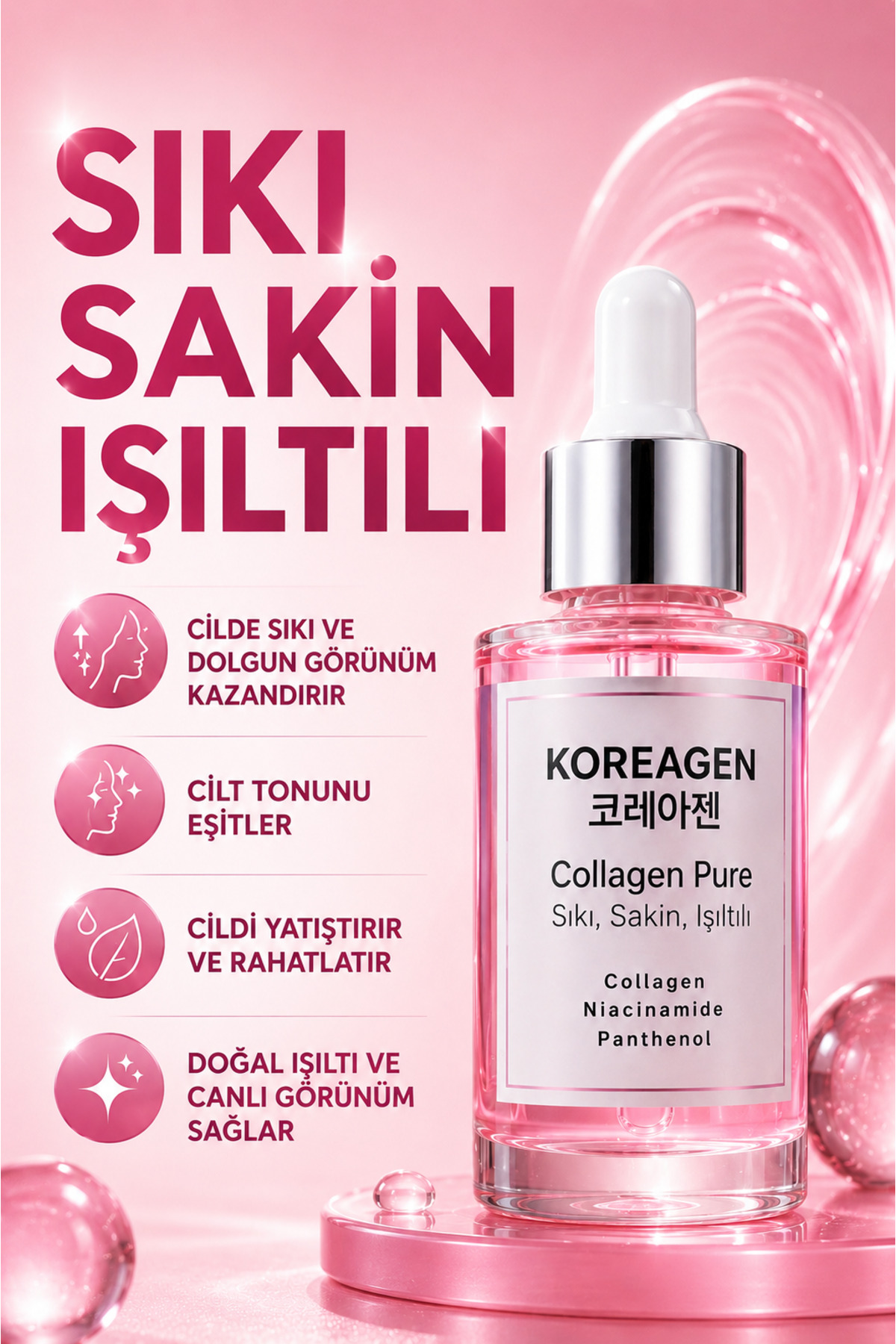 Koreagen Collagen Pure Niacinamide Serum Kolajen Serum Cilt Sıkılaştırıcı Serum Cilt Tonu Eşitleyici Nemlendirici Yüz Serumu 30 ml — Collagen-001