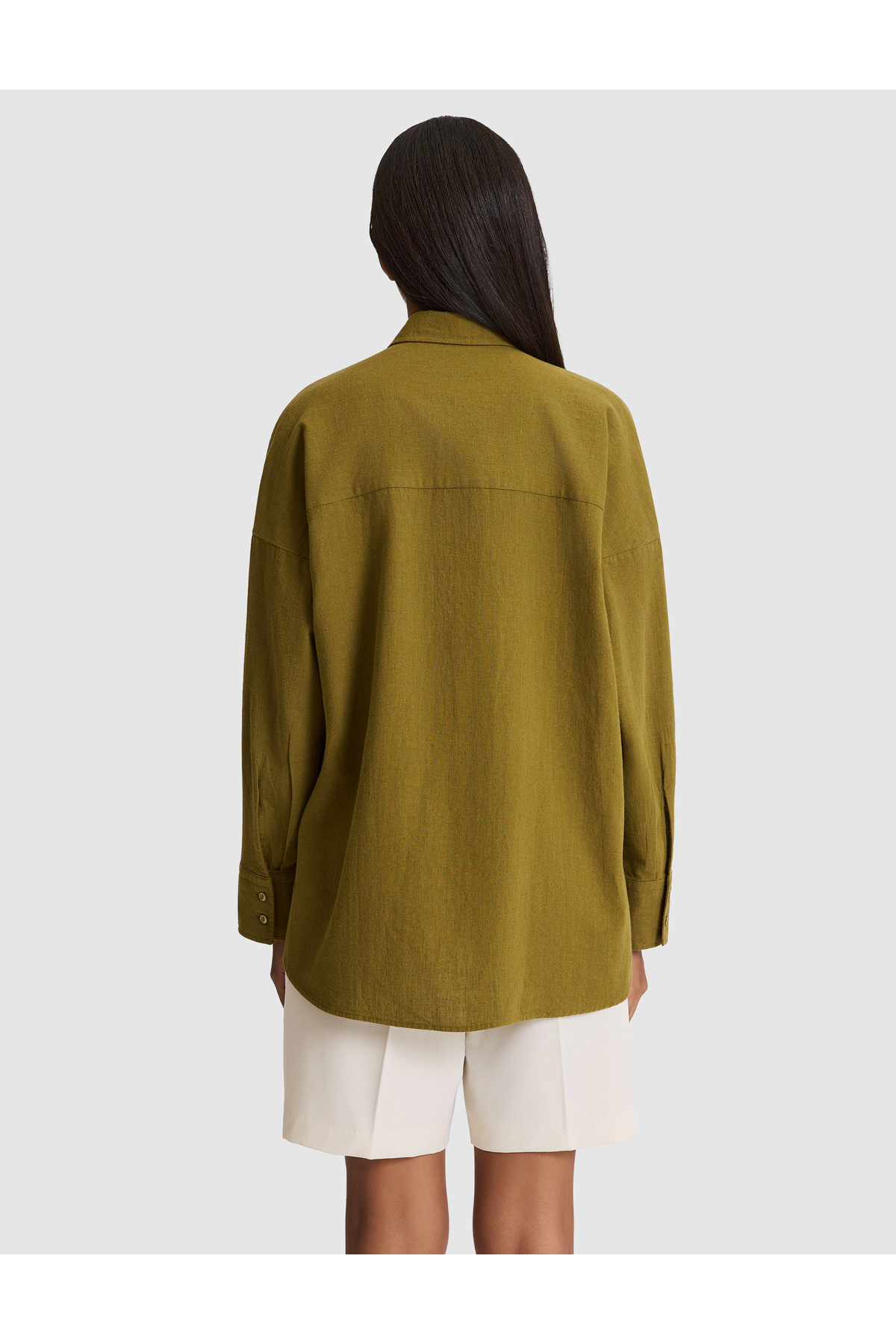 Pierre Cardin Haki Oversize Keten Karışımlı Gömlek 50328624-VR027 görsel 5