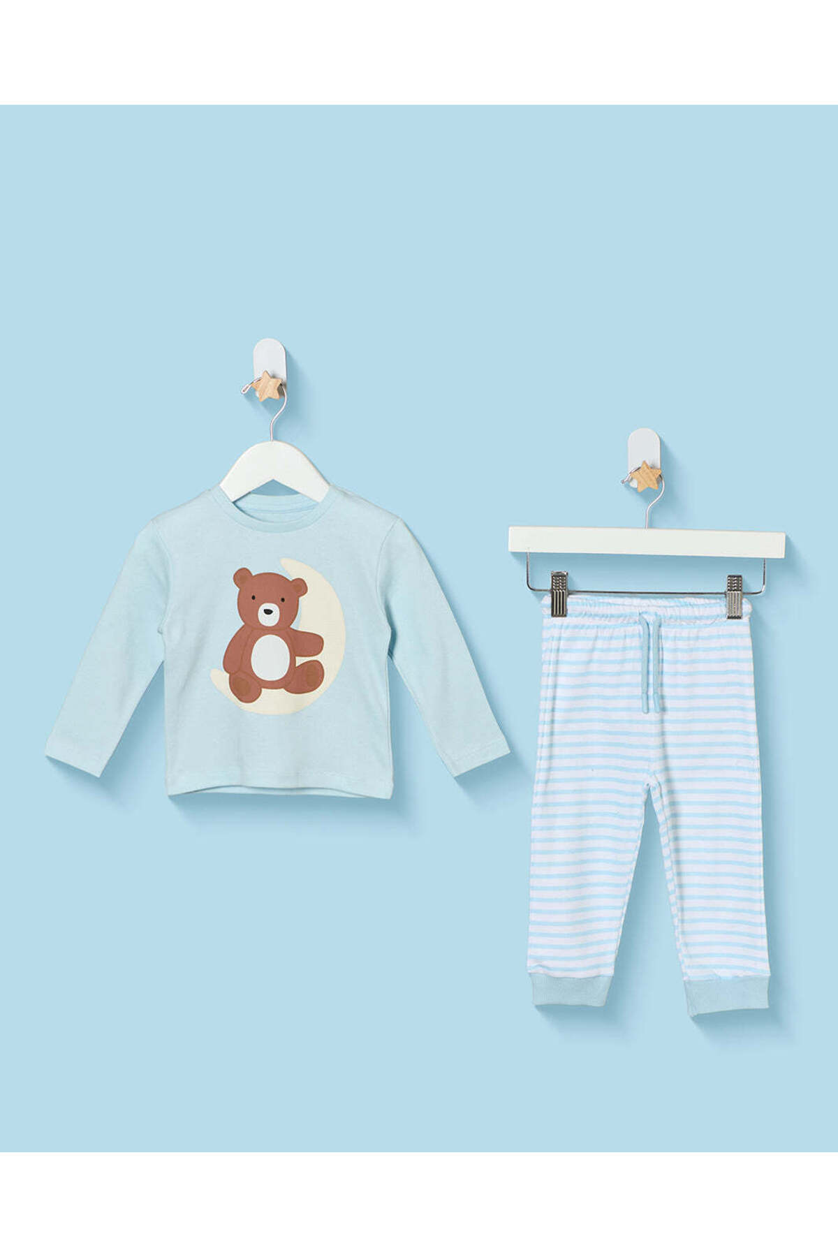 REDTAG Infant Boys Blue Bear Print Pyjama Set