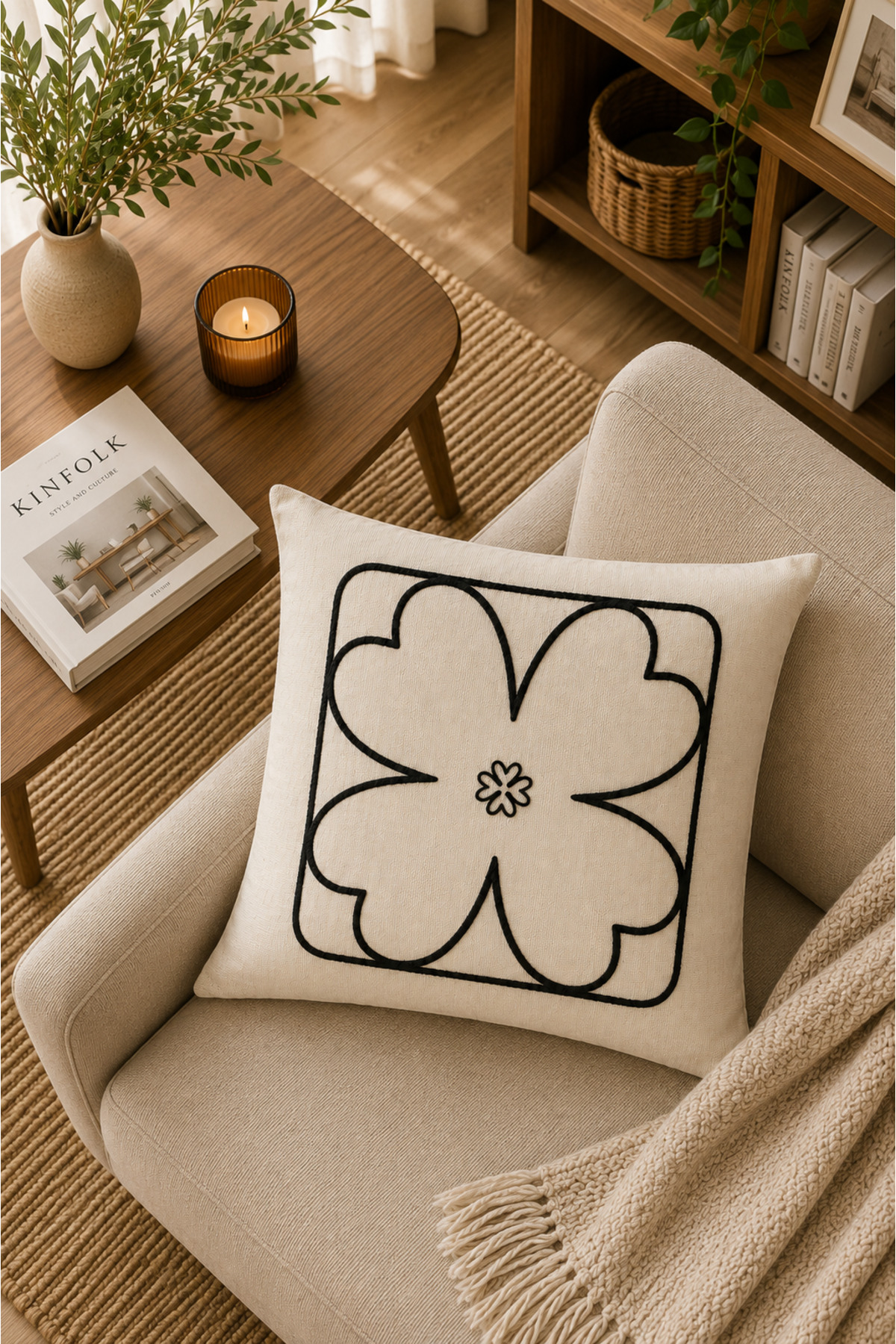 Dekoratif Punch Kırlent Kılıfı Keten Kumaş Gizli Fermuarlı 43x43