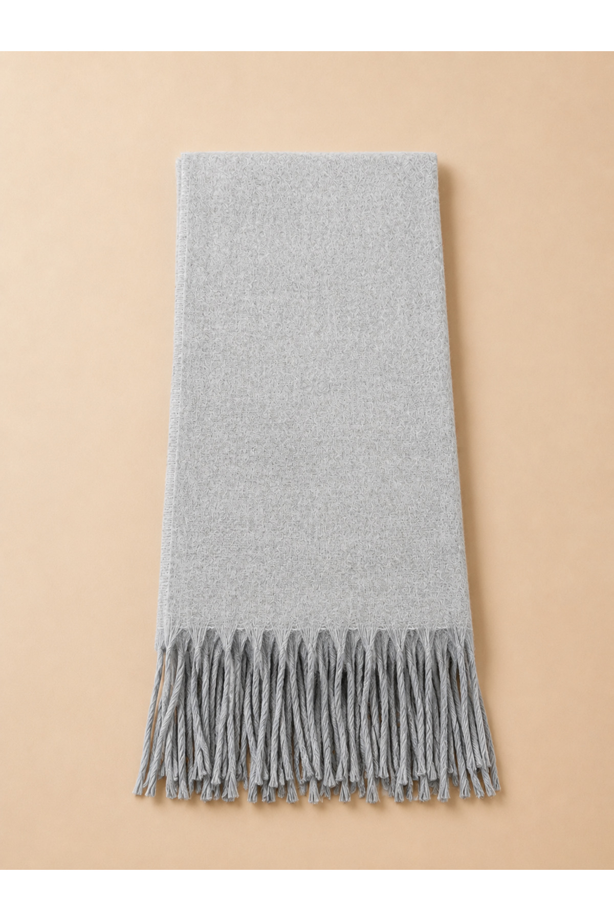 EveryScarf Buklet Yumuşak Dokulu Uzun Püsküllü Kışlık Dokuma Gri Düz Atkı görsel 3