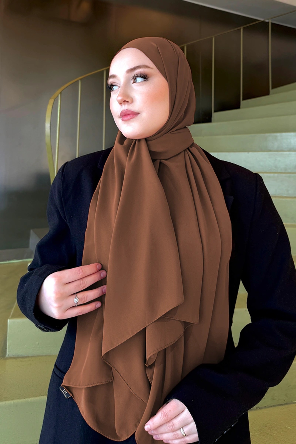 Madame Polo Krep Şifon Şal - Bakır görsel 2