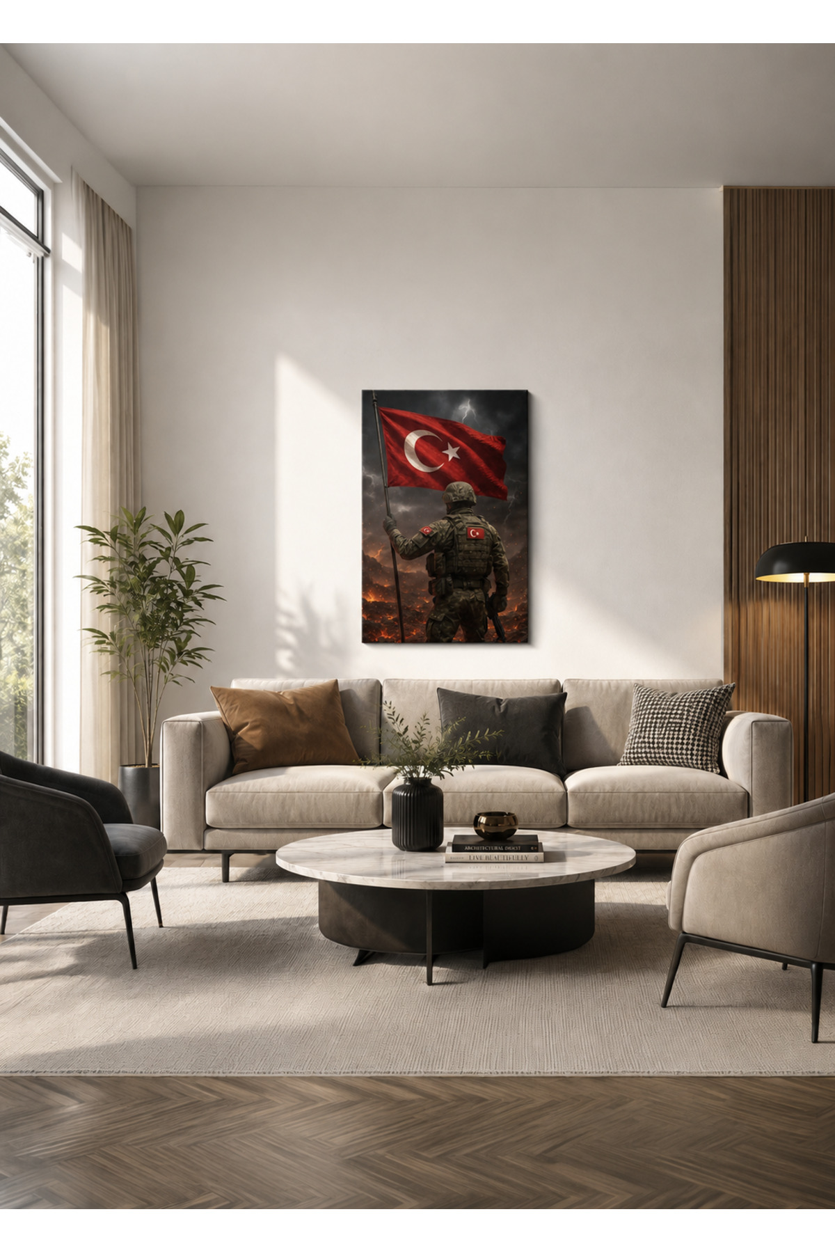 MDF Tablo Türk Askeri ve Türk Bayrağı – Vatan Temalı Ev ve Ofis Duvar Dekorasyonu