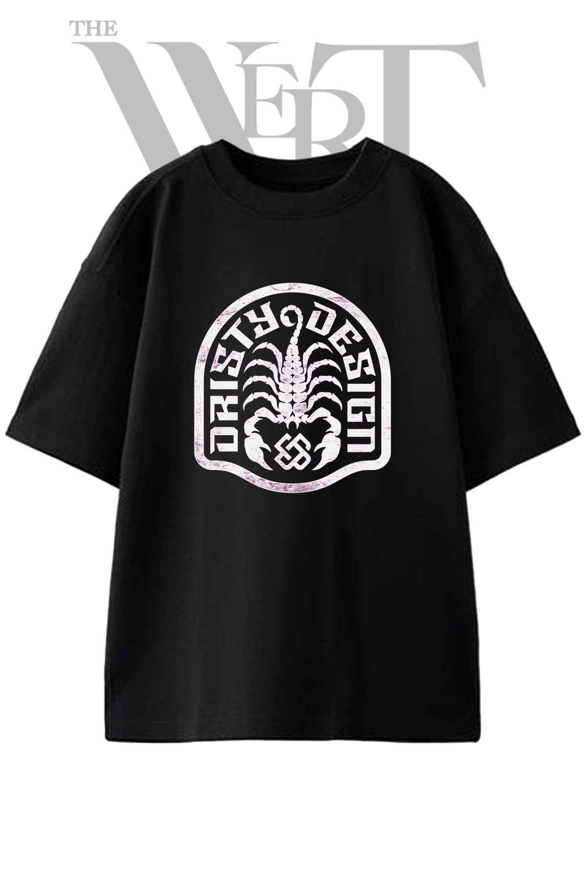 THEWERT Grunge Scorpion Design Printed Unisex Black Oversize T-Shirt