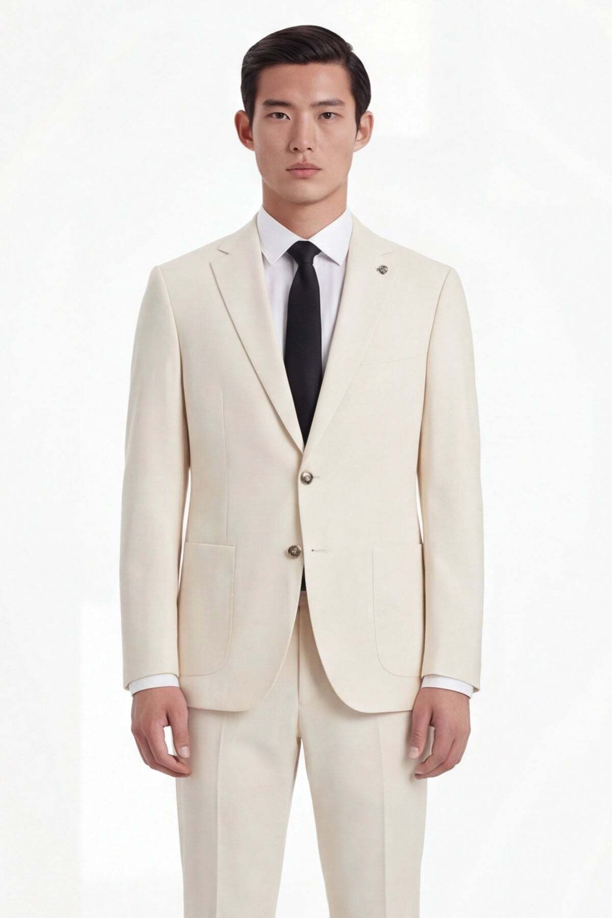 Sabri Özel Ekru Slim Fit 6 Drop Mono Yaka Modal Kumaş Lastikli Bel Astarsız Takım Elbise