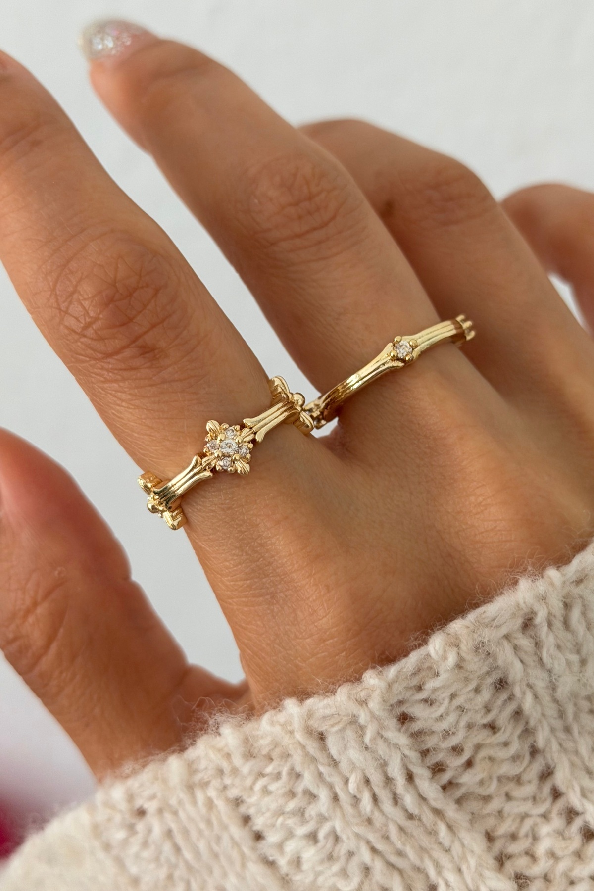 Lavian Accessories 2’li Taş Detaylı Leo Gold Yüzük Seti (AYARLANABİLİR)
