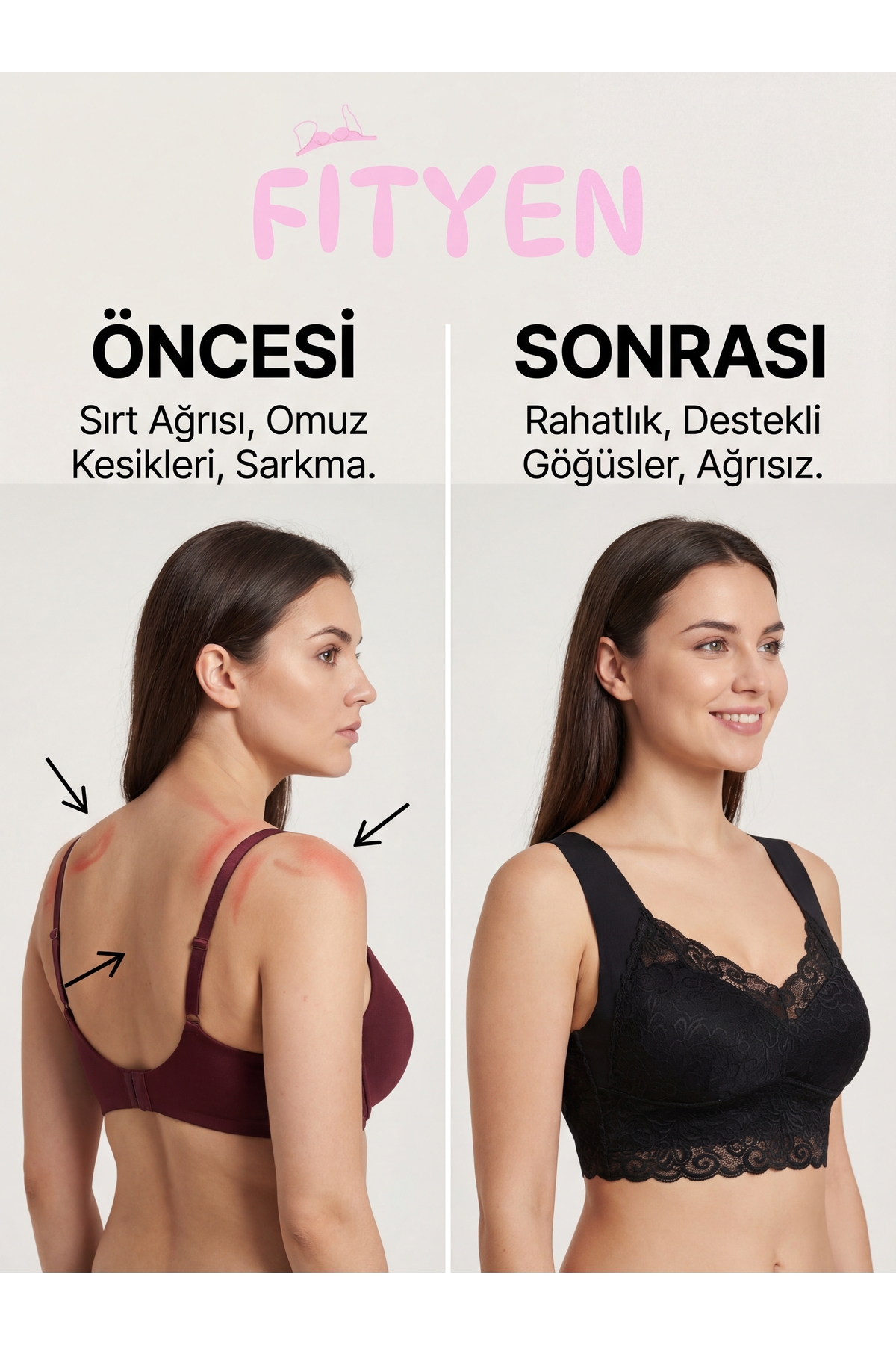 Fityen Kadın Rahat Sütyen Kopçasız Balensiz Dikişsiz Kalın Askılı Pedli Bralet Büstiyer görsel 7