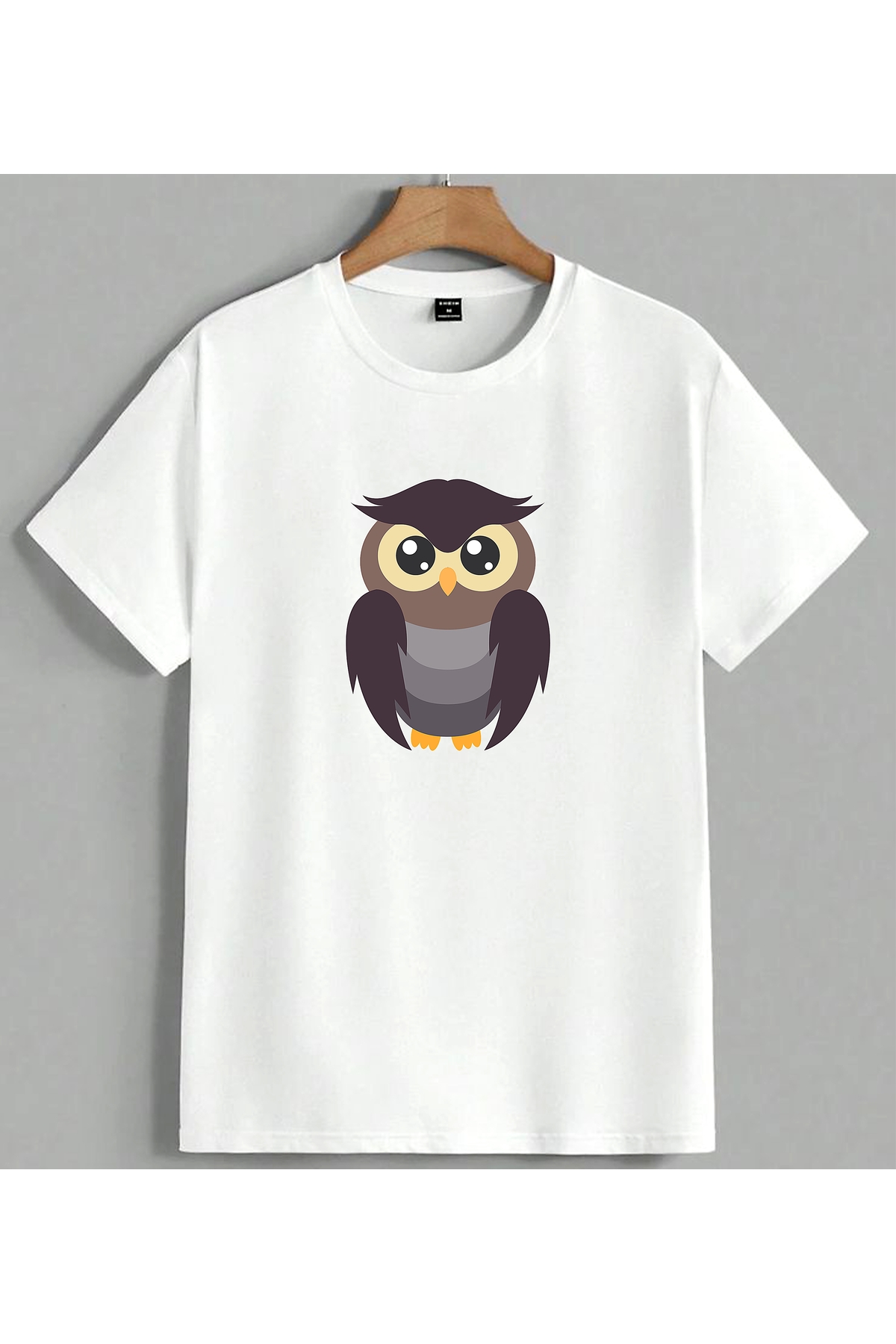 ELFERA Baykus Illustration Brown 2 Printed Unisex Oversize T-Shirt White