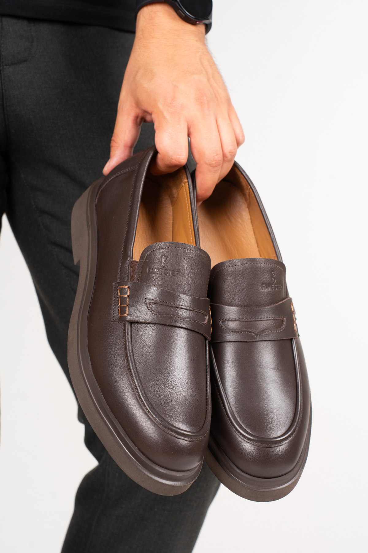 Fame Step Hakiki Deri Erkek Loafer Mokasen Klasik Ayakkabı Comfort Kahve Prato görsel 2