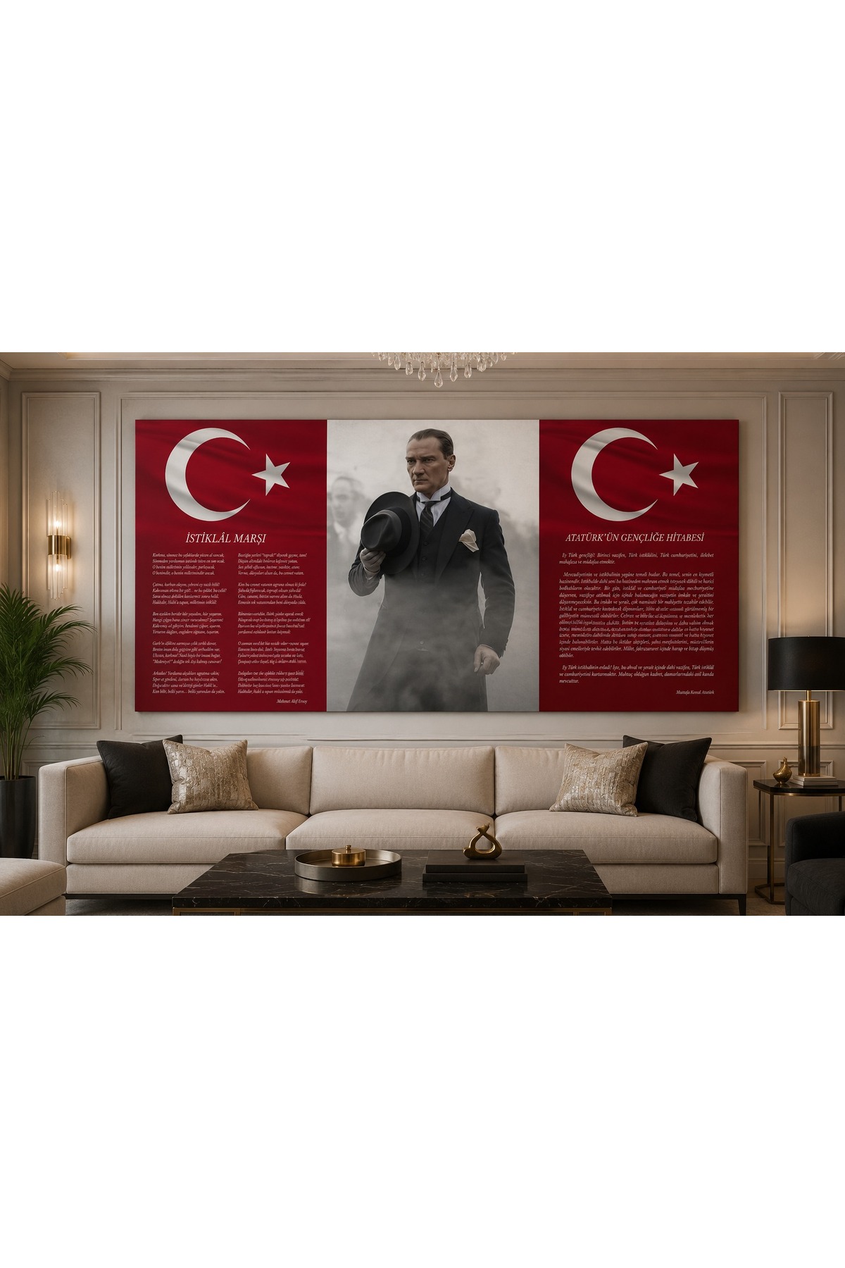 MDF Tablo Atatürk Köşesi – Türk Bayrağı, İstiklal Marşı ve Gençliğe Hitabe Temalı Duvar Dekorasyonu