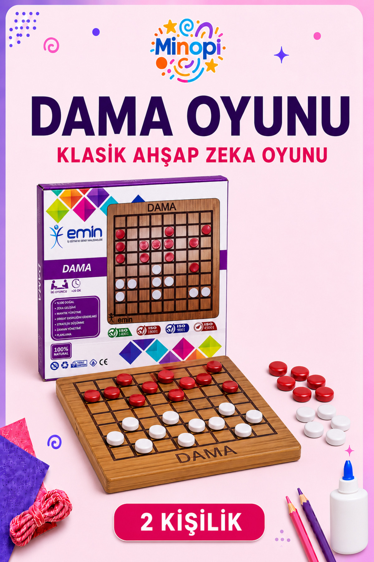 Minopi Dama Oyunu – 2 Kişilik Klasik Zeka ve Strateji Oyunu
