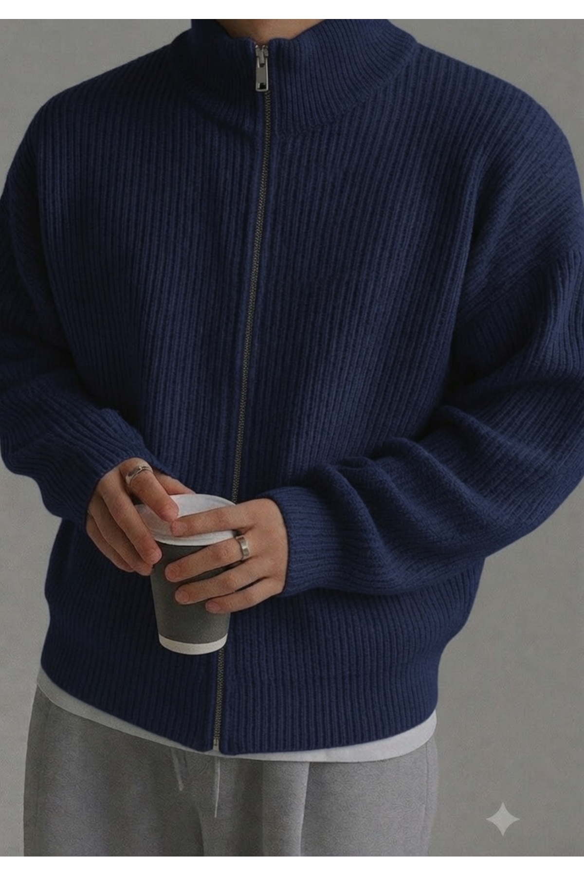 zs zaos fashion erkek kışlık kalın owersize tam fermuarlı hırka kazak dik yaka balıkçı % 100 pamuk basic triko