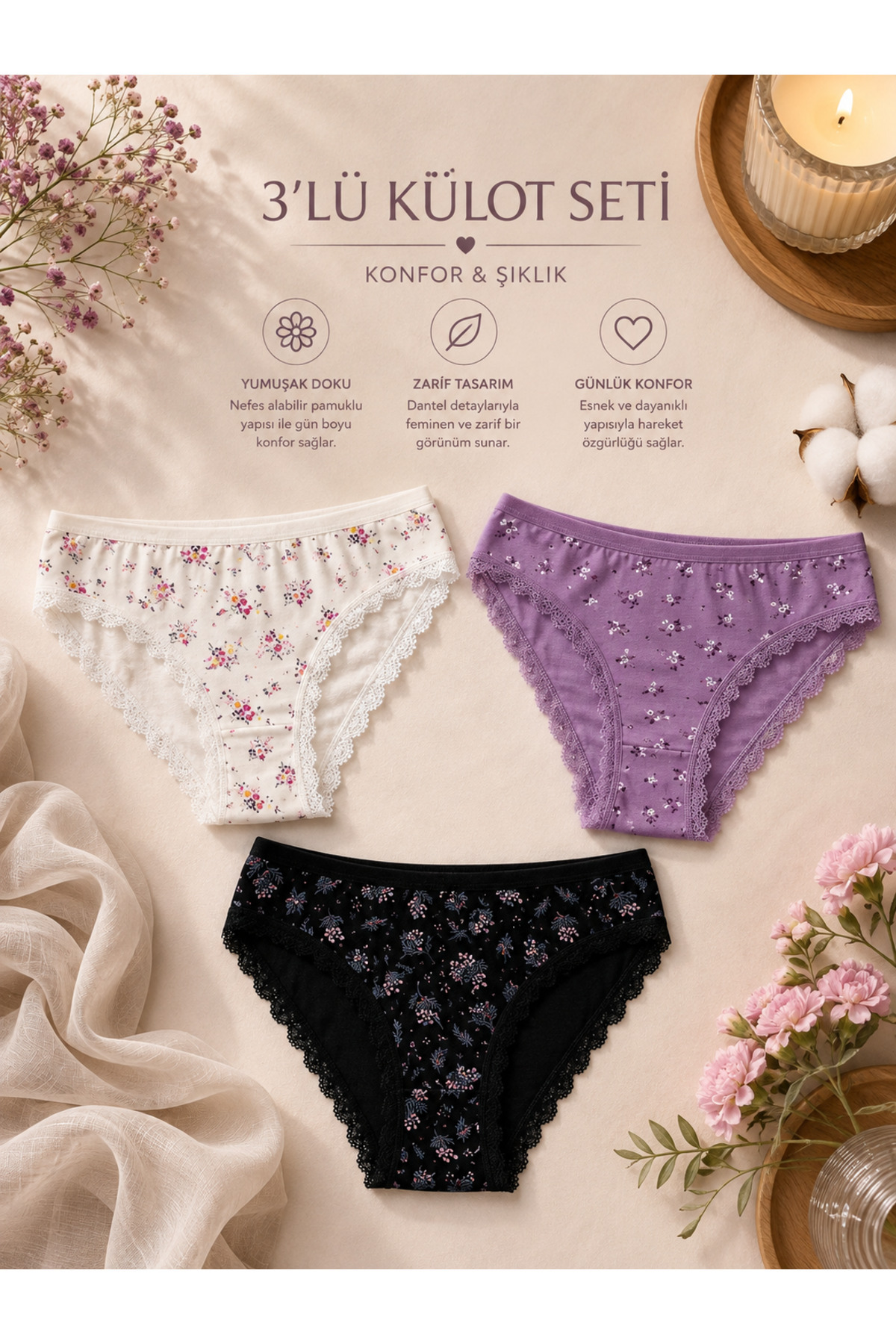 ARSIA 3-Pack Women's Panties Cotton Lycra Elastic