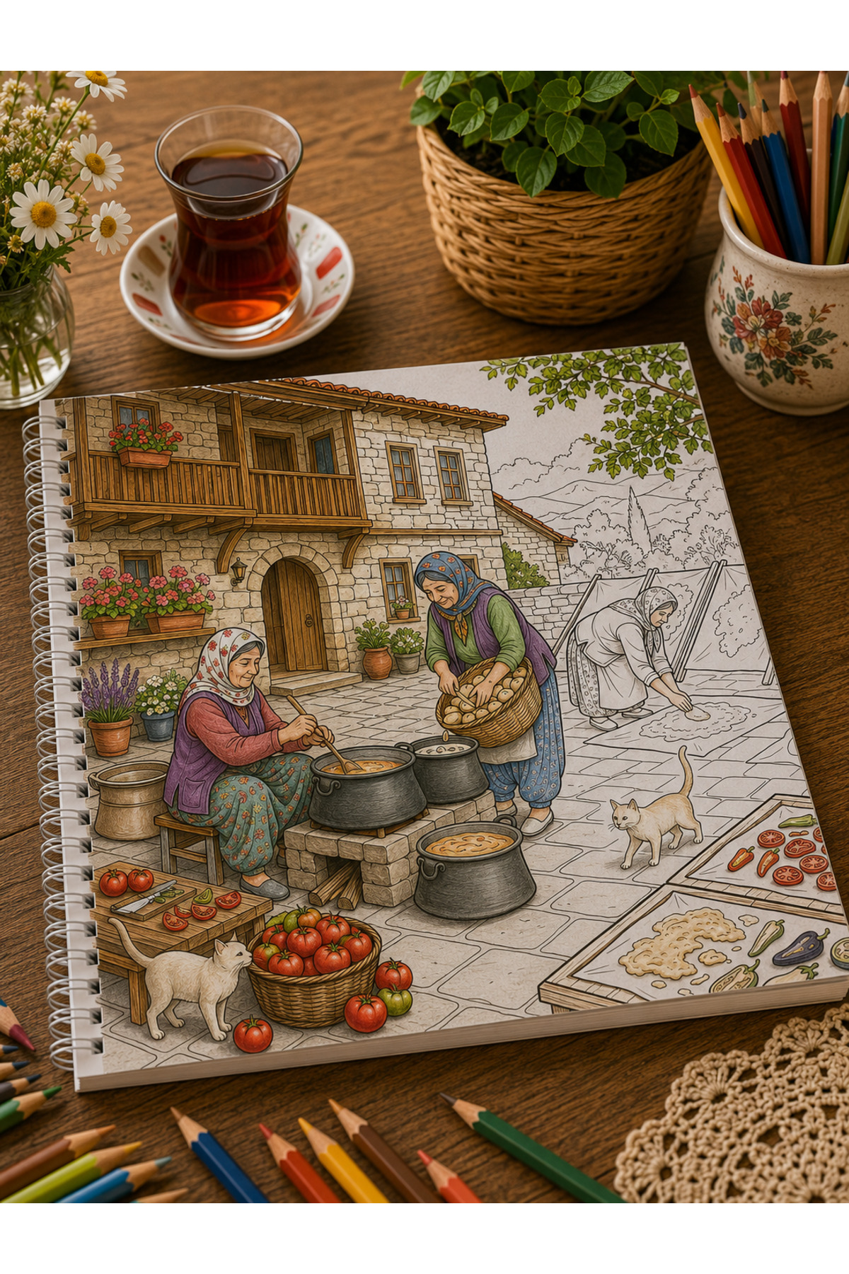 کتاب رنگ آمیزی زندگی روستایی آنادولو – کتاب رنگ آمیزی برای بزرگسالان درباره زندگی طبیعی، روستا و زندگی روستایی - ۳۵ تصویر - ۲۰*۲۰