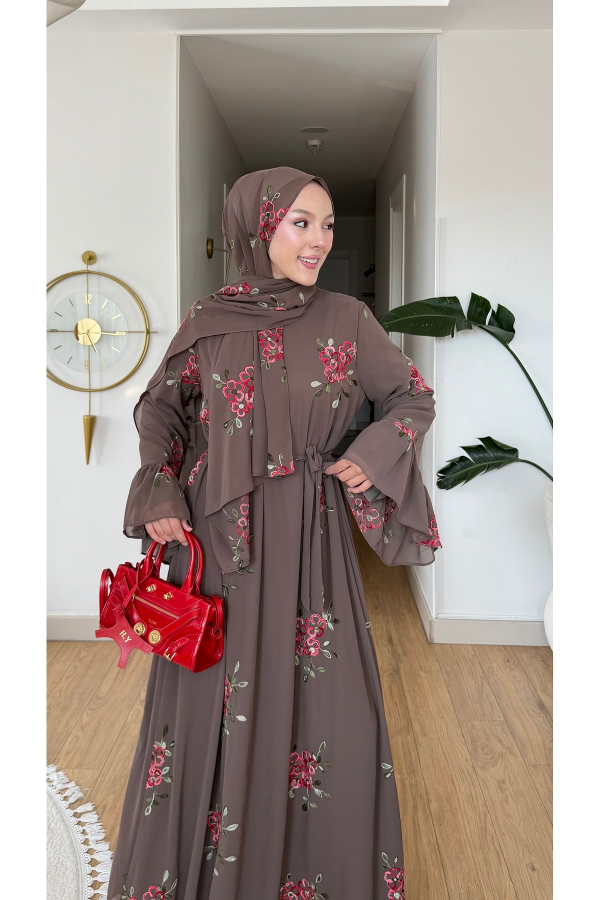 NİLNUR MODA Yeni Sezon Tuba Elbise Abaya Şal Hediyeli Çiçek Nakış Detaylı görsel 4