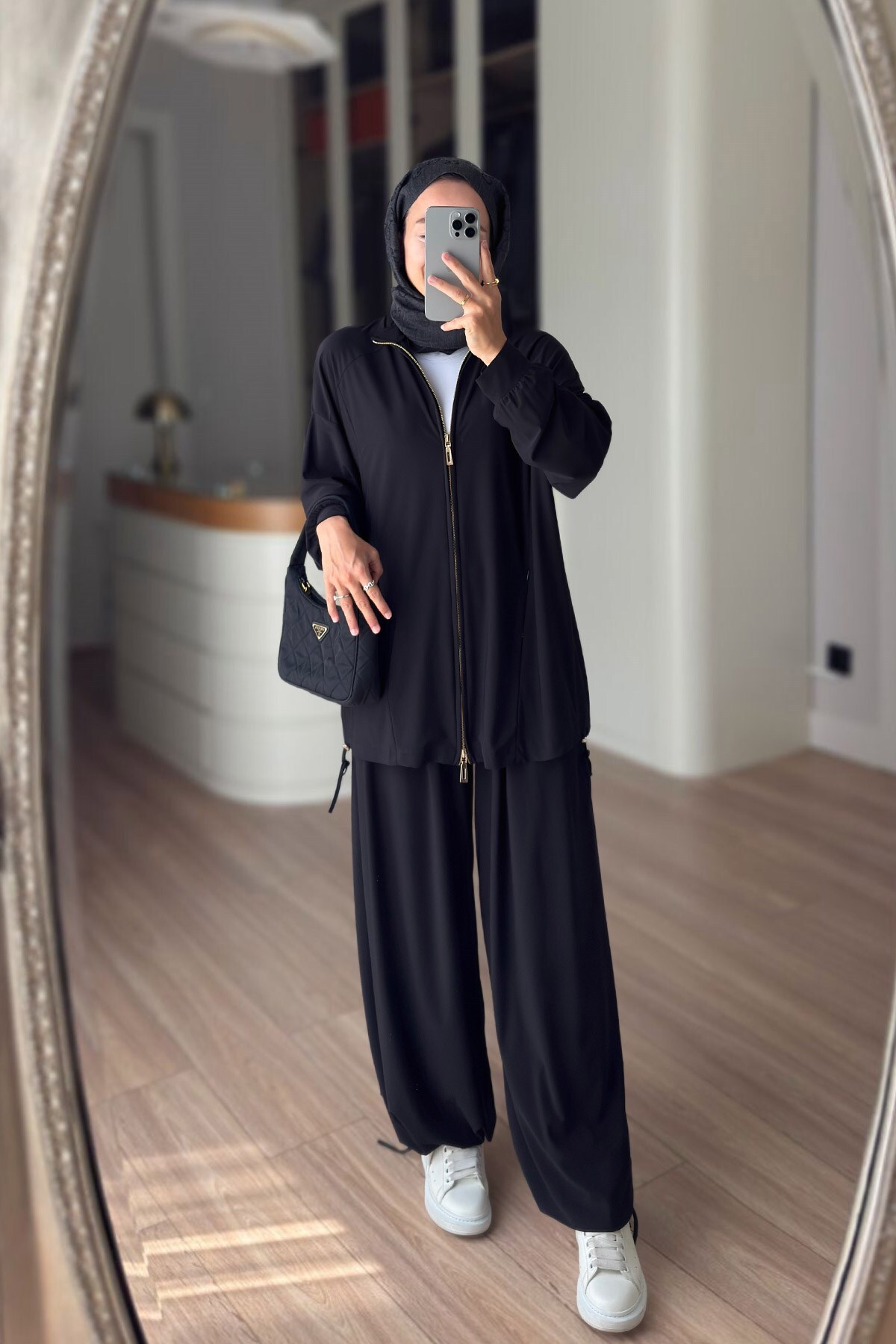 Ka Hijab Sandy Double Zipper Set - Black