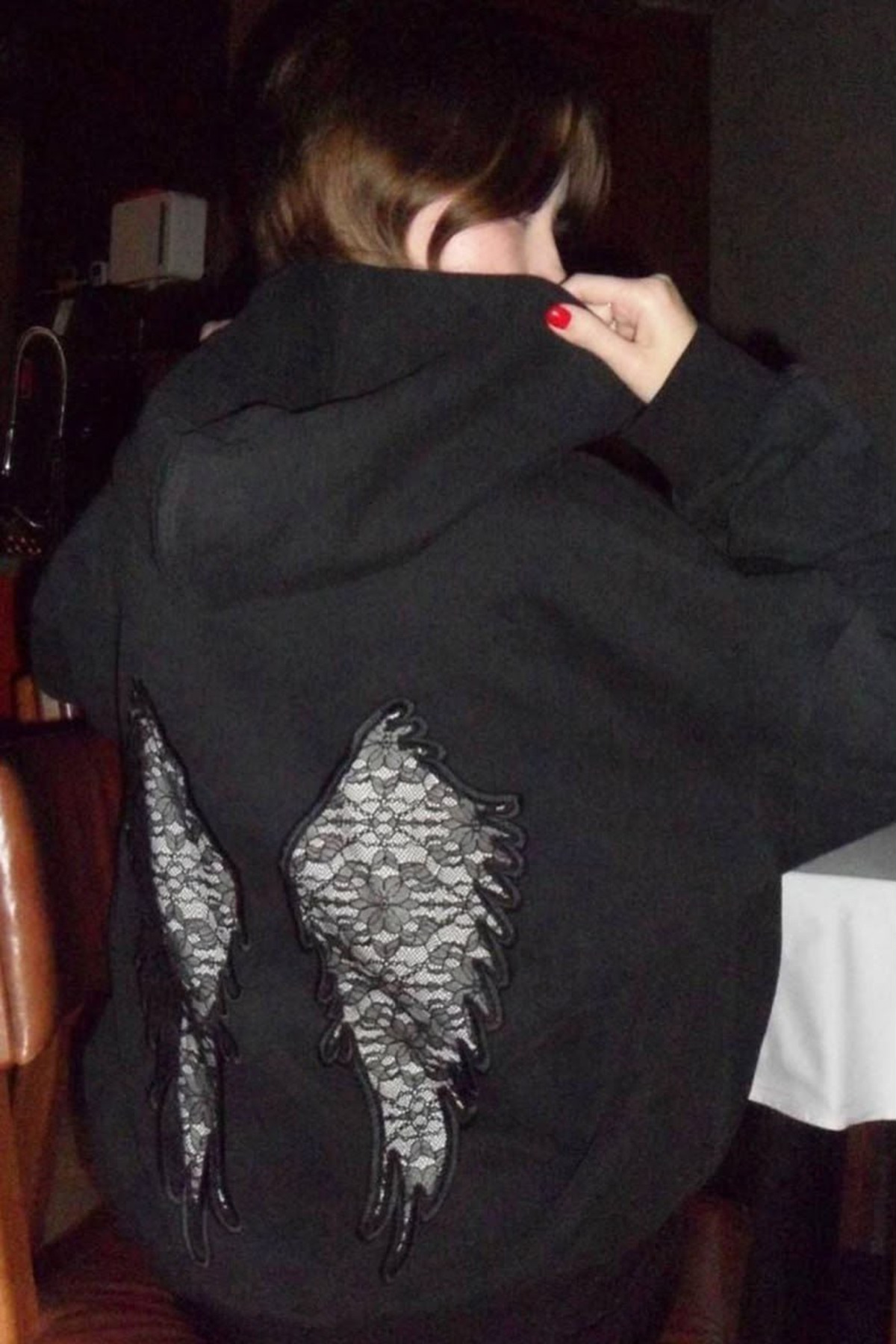 Violon WING SIRT DANTEL KANAT DETAYLI SWEATSHIRT SİYAH görsel 7