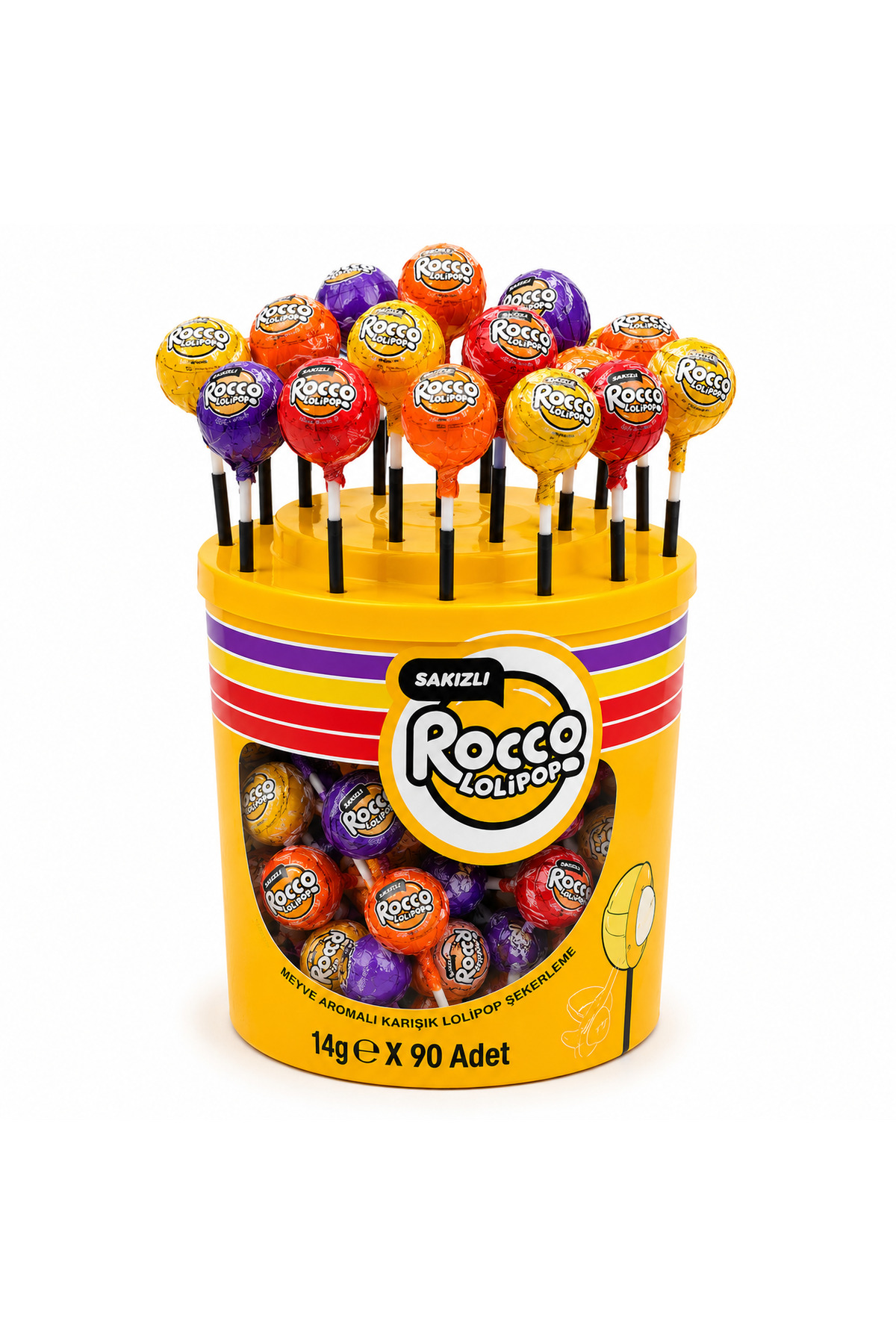 Torzende ROCCO SAKIZLI LOLLİPOP ŞEKER 90 ADET 14 GR KARIŞIK MEYVE