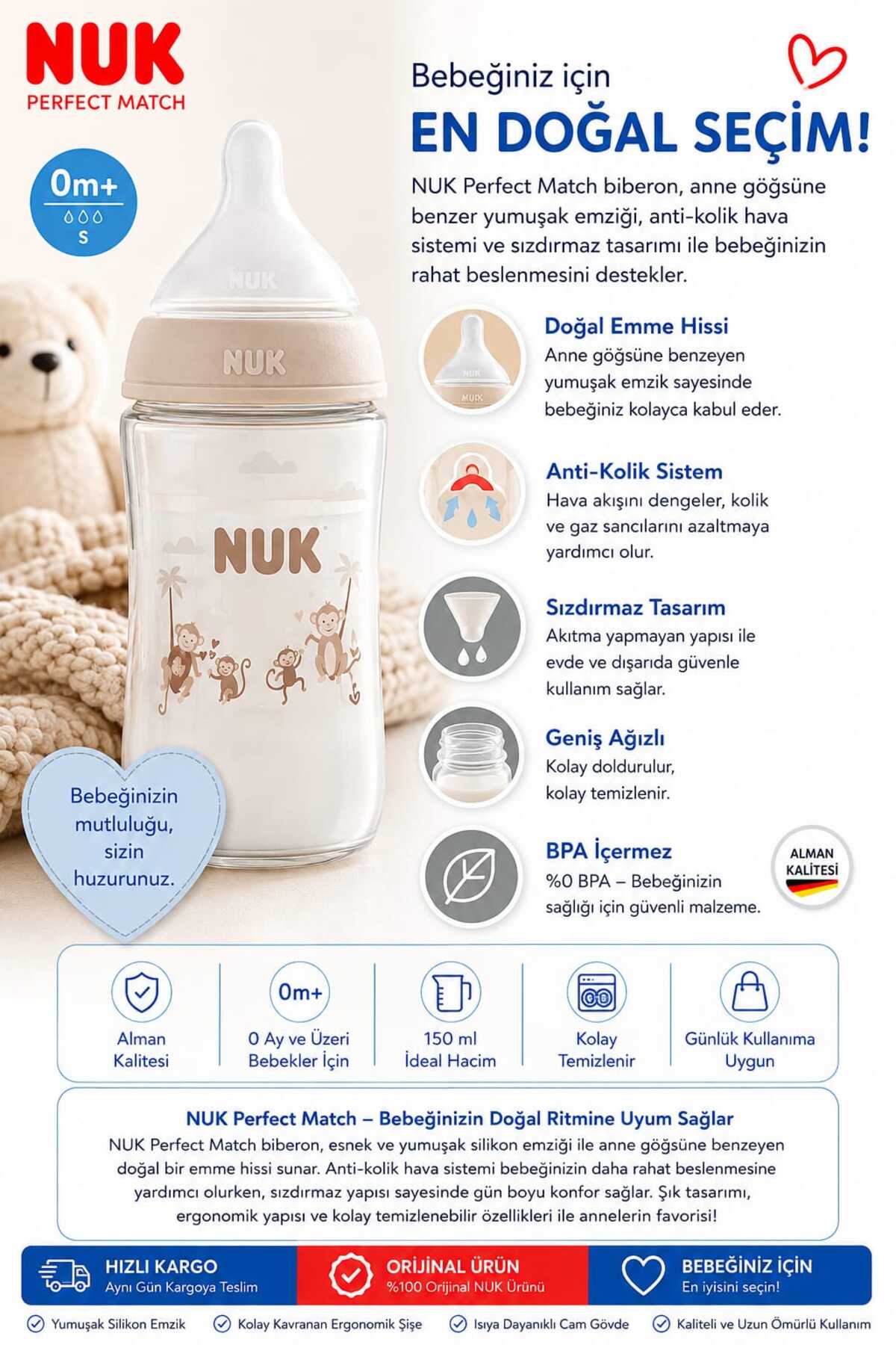 Nuk Perfect Match 0+ Ay 150 ml Biberon