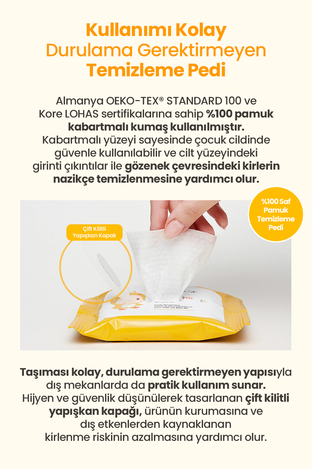 Çocuklar İçin Durulama Gerektirmeyen Saf Pamuk Güneş Kremi Temizleme Pedi Pure Cleansing Pad — 9743 — تصویر 5 از 9