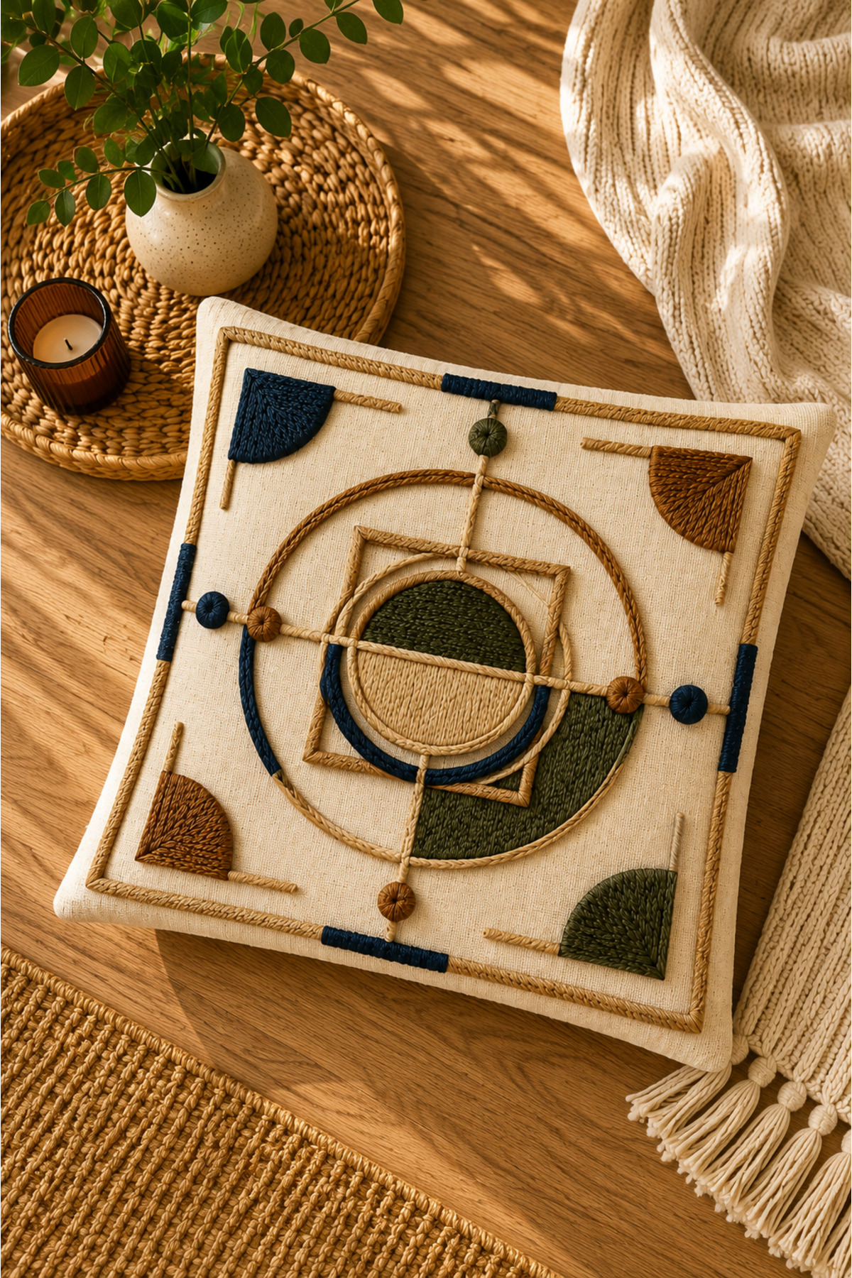 Dijital Baskılı Dekoratif Kırlent Kılıfı 43x43 cm – Modern Desenli Keten Dokulu