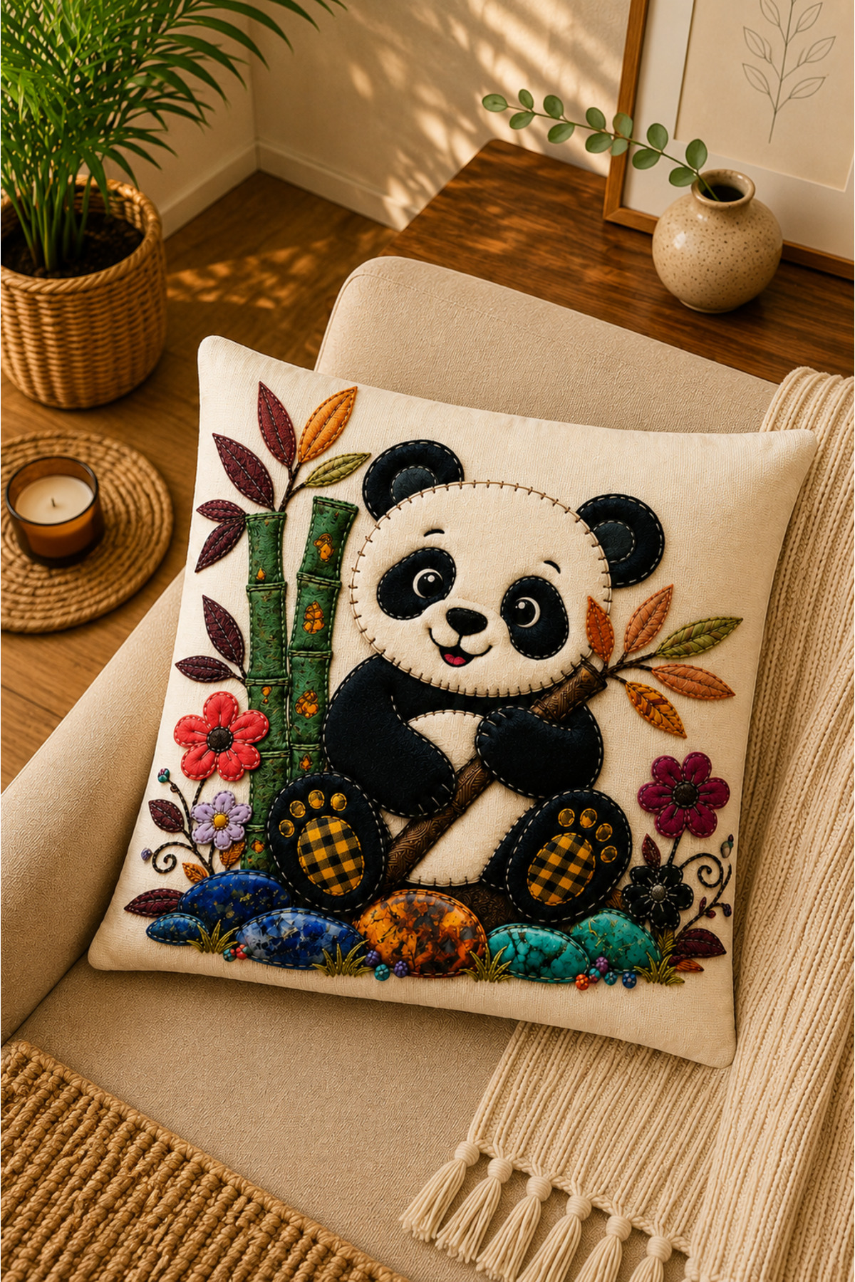 Dijital Baskılı Dekoratif Kırlent Kılıfı 43x43 cm – Modern Desenli Keten Dokulu