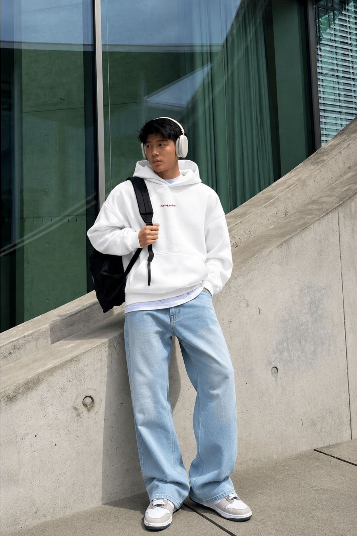 GIA - ART Men's Oversize Sweatshirt Hoodie Active & Refined 3D Printed White – Hooded, 3 Strands, with Pockets