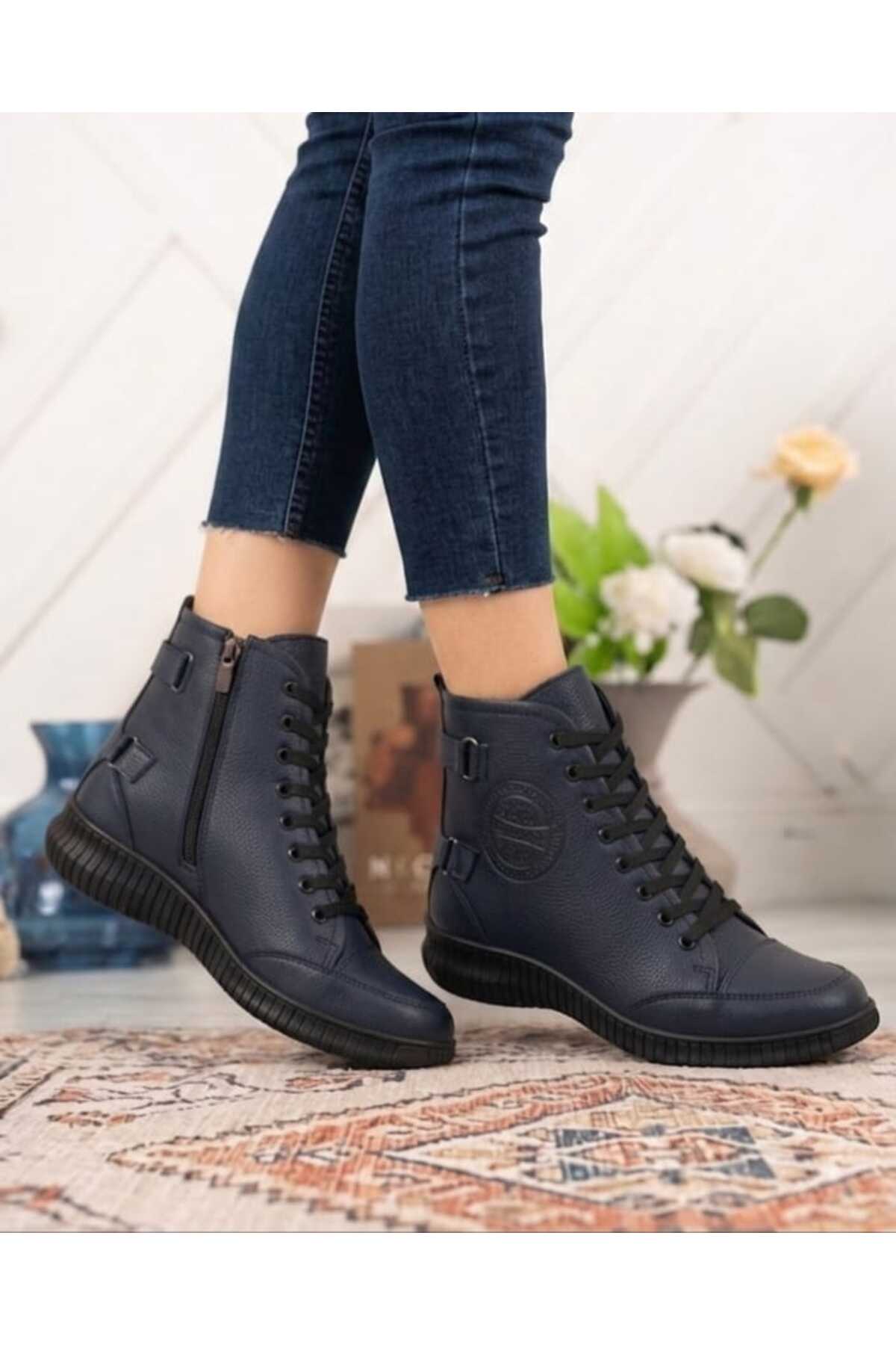 Deri Diyarı Hakiki Deri Kadın Günlük KISA LACİ Bot Bootie GR0909 görsel 4