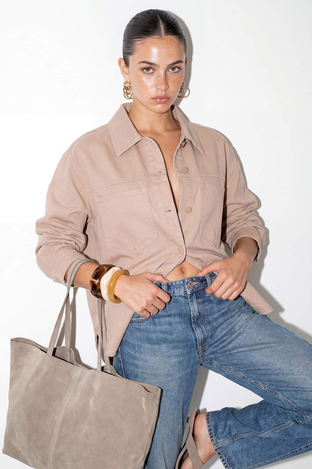 Drop by Trendyolmilla Taş Gabardin Çıtçıtlı Denim Oversize Ceket TDRSS26CE00014