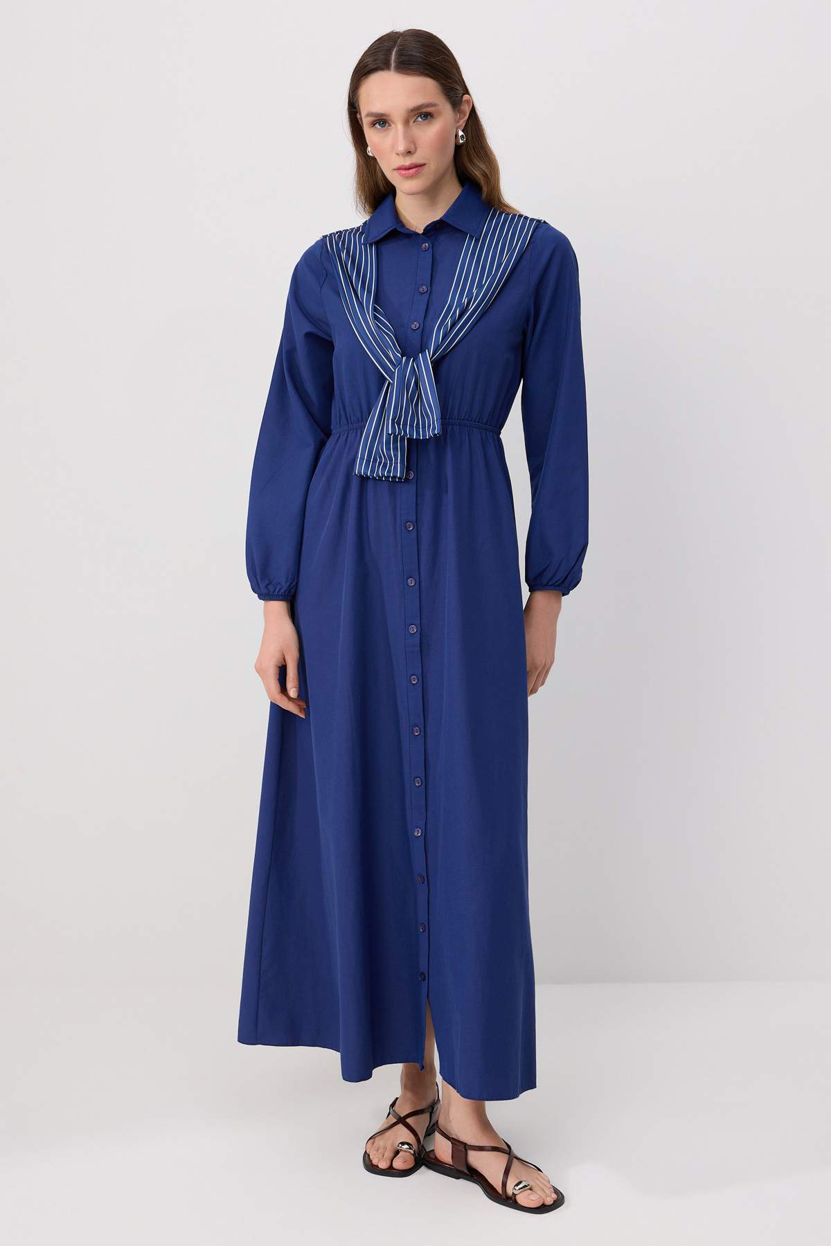 Trendyolmilla Modest Lacivert Astarsız Düz Dokuma Elbise&Tulum Terrycotton Tesettür Elbise TCTSS25EB00015