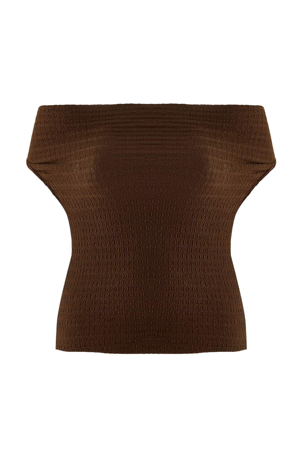 Trendyolmilla Curve Kahverengi Degaje Yaka Dokulu Örme Büyük Beden Bluz TBBSS26AF00265