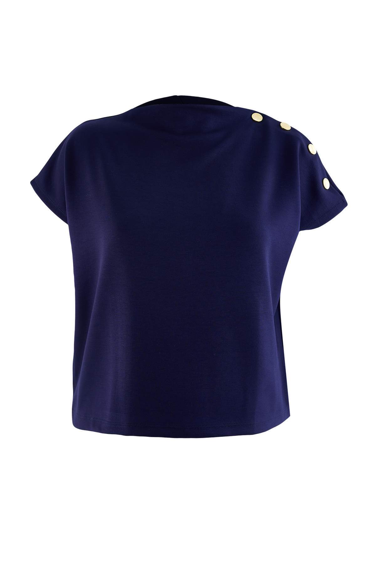 Trendyolmilla Curve Lacivert Regular Fit Dik Yaka Aksesuar Detaylı Crop Soft Touch Örme Büyük Beden Bluz TBBSS26AF00285